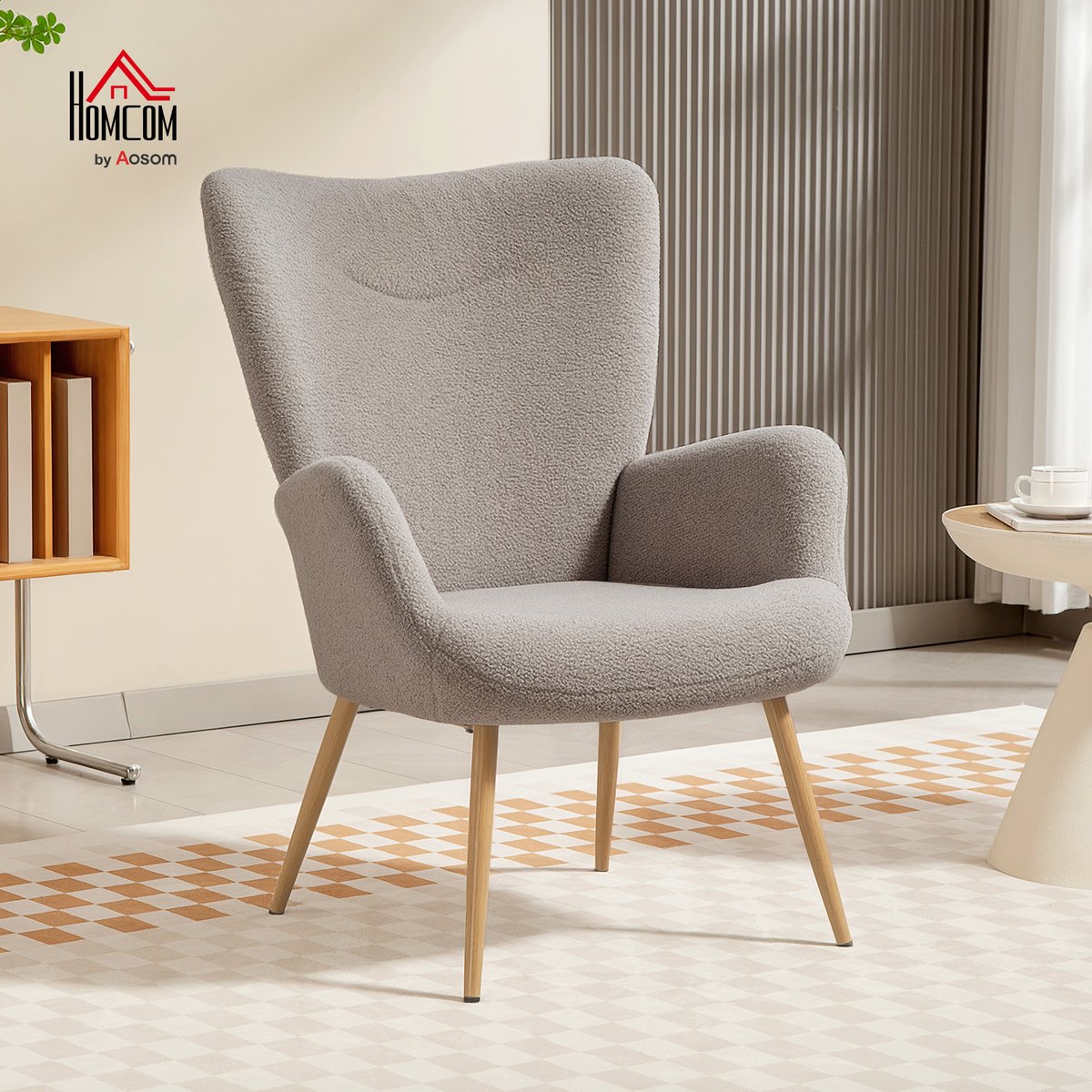 Accent Chair Tissu bouclette Gris gris, HOMCOM