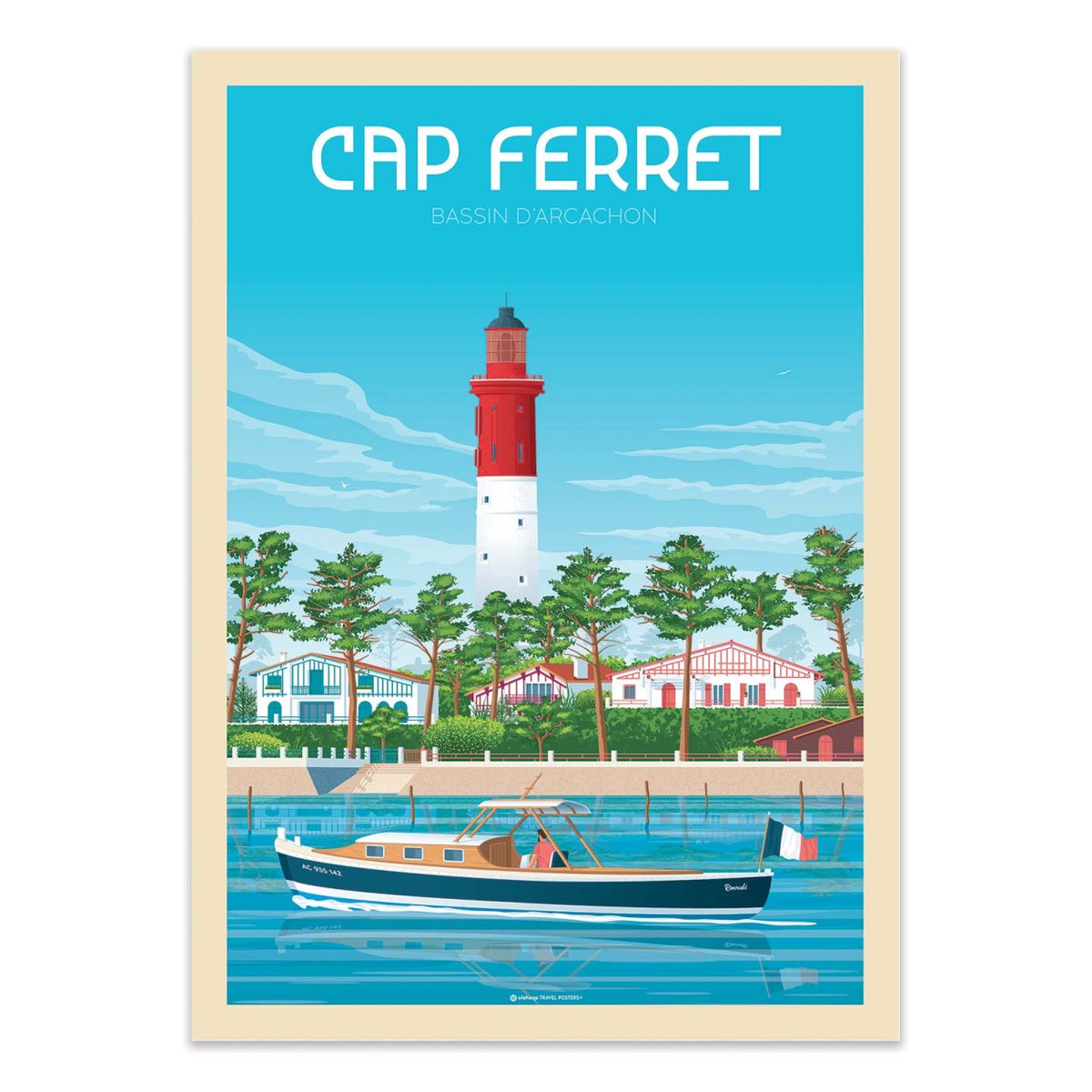 Affiche d'art - Cap Ferret Arcachon - Olahoop Travel Posters couleur unique, WALL EDITIONS