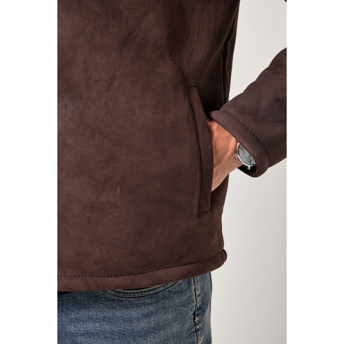 Veste en véritable cuir nappa d'agneau marron foncé, JP1880