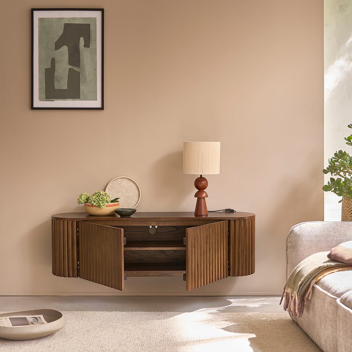 Meuble TV en bois massif 140 cm suspendu  TRINIDAD marron, BERAH GETAH