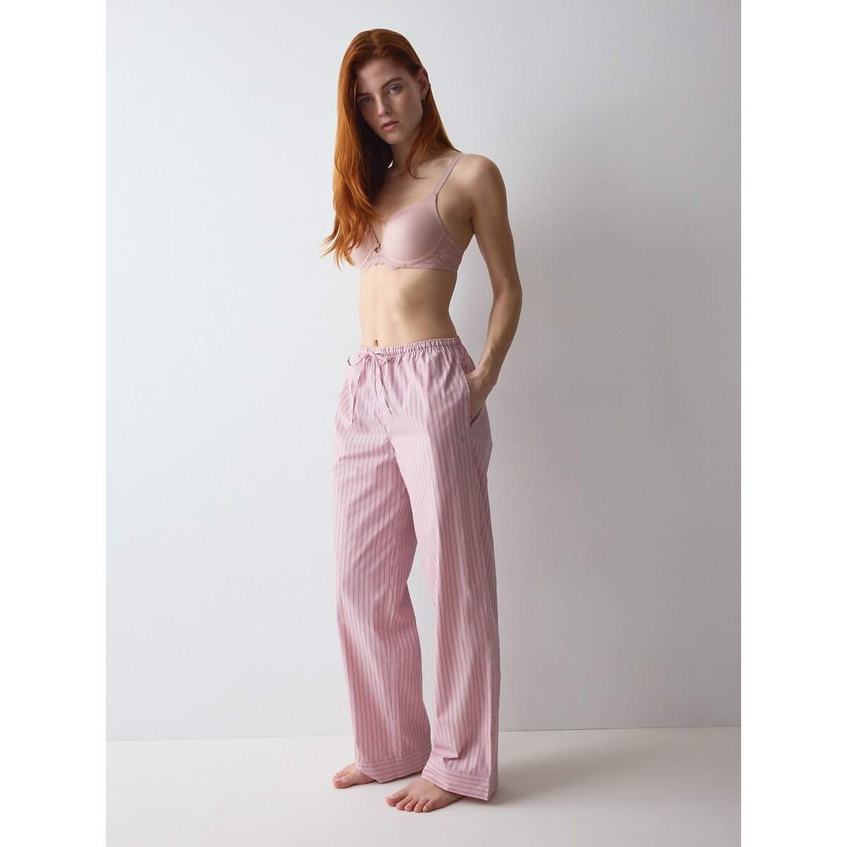 Pantalon de pyjama en popeline MIX & MATCH rayé rose, TRIUMPH
