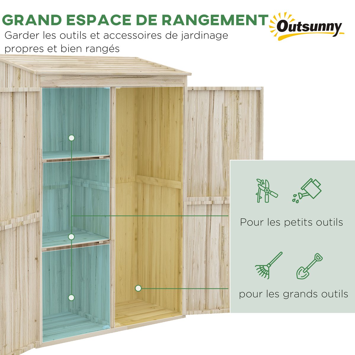 Abri de jardin Bois de sapin Bois naturel beige, OUTSUNNY