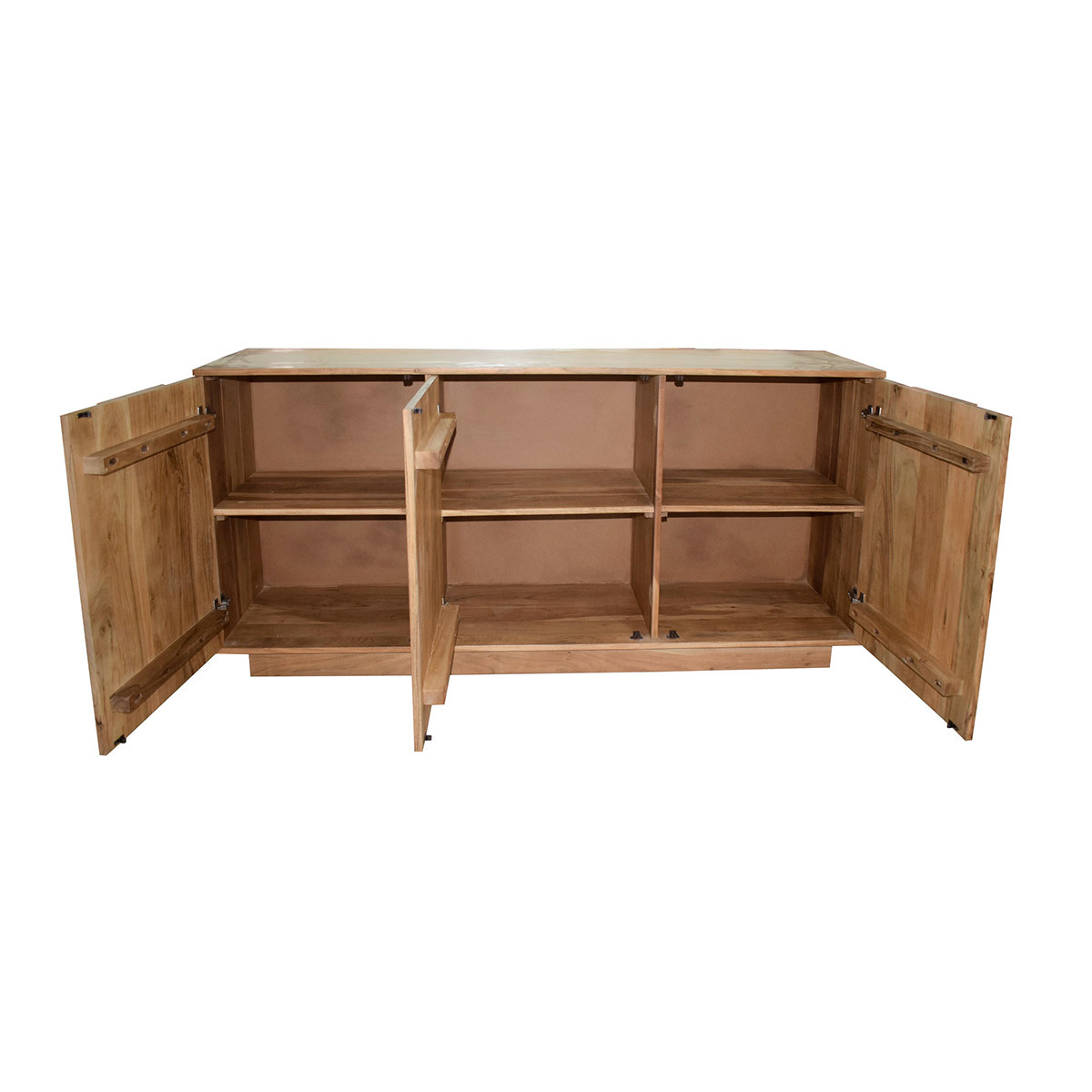Buffet en bois massif gravé 3 portes L160 cm ARK bois brut, MILIBOO