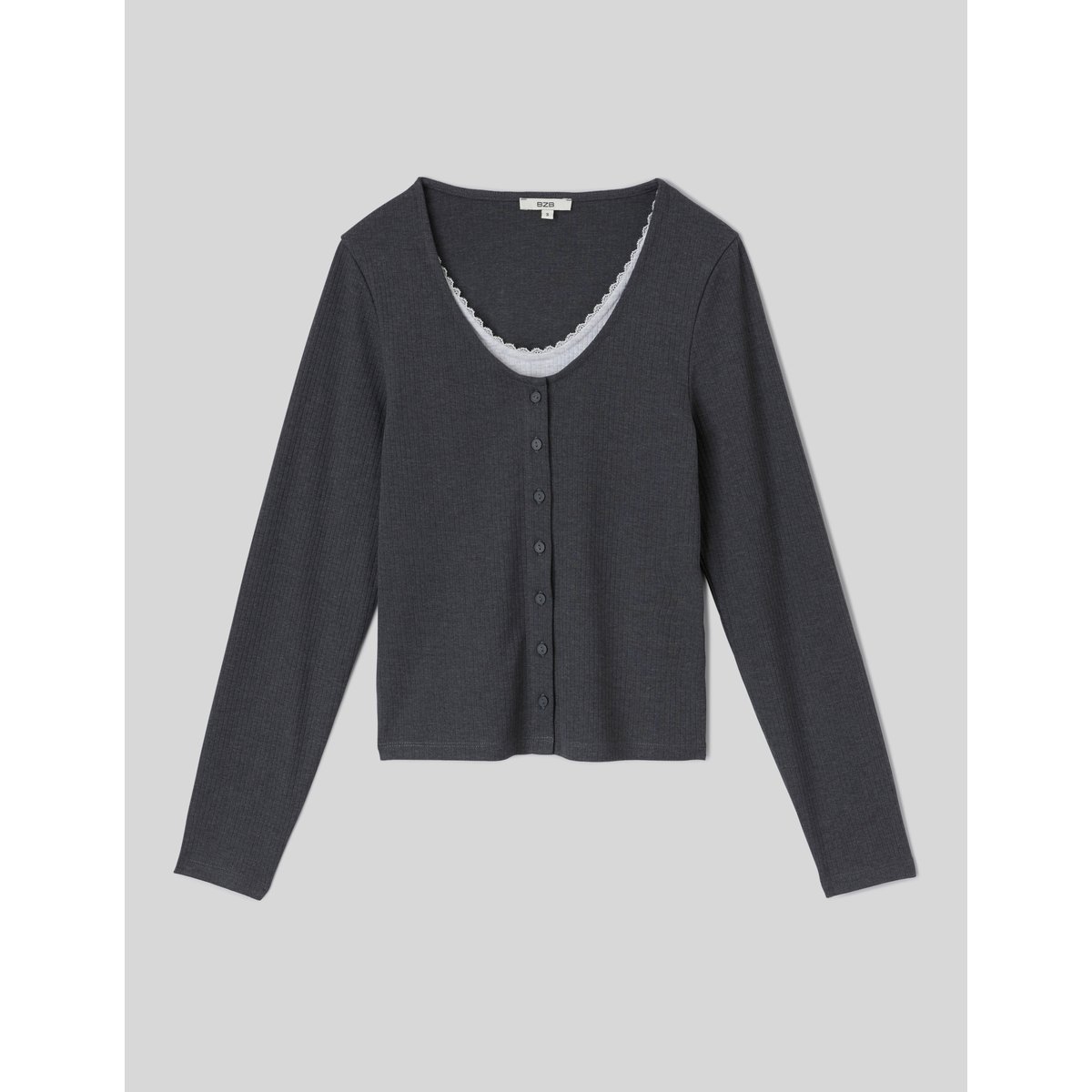T-shirt manches longues superposé gris anthracite, BZB