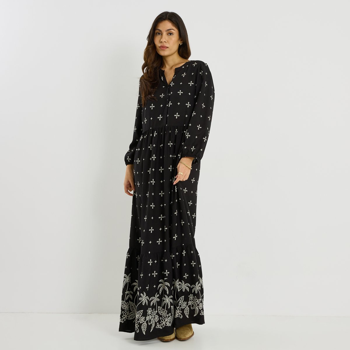 Robe longue imprimée style bohème noir, GRAIN DE MALICE