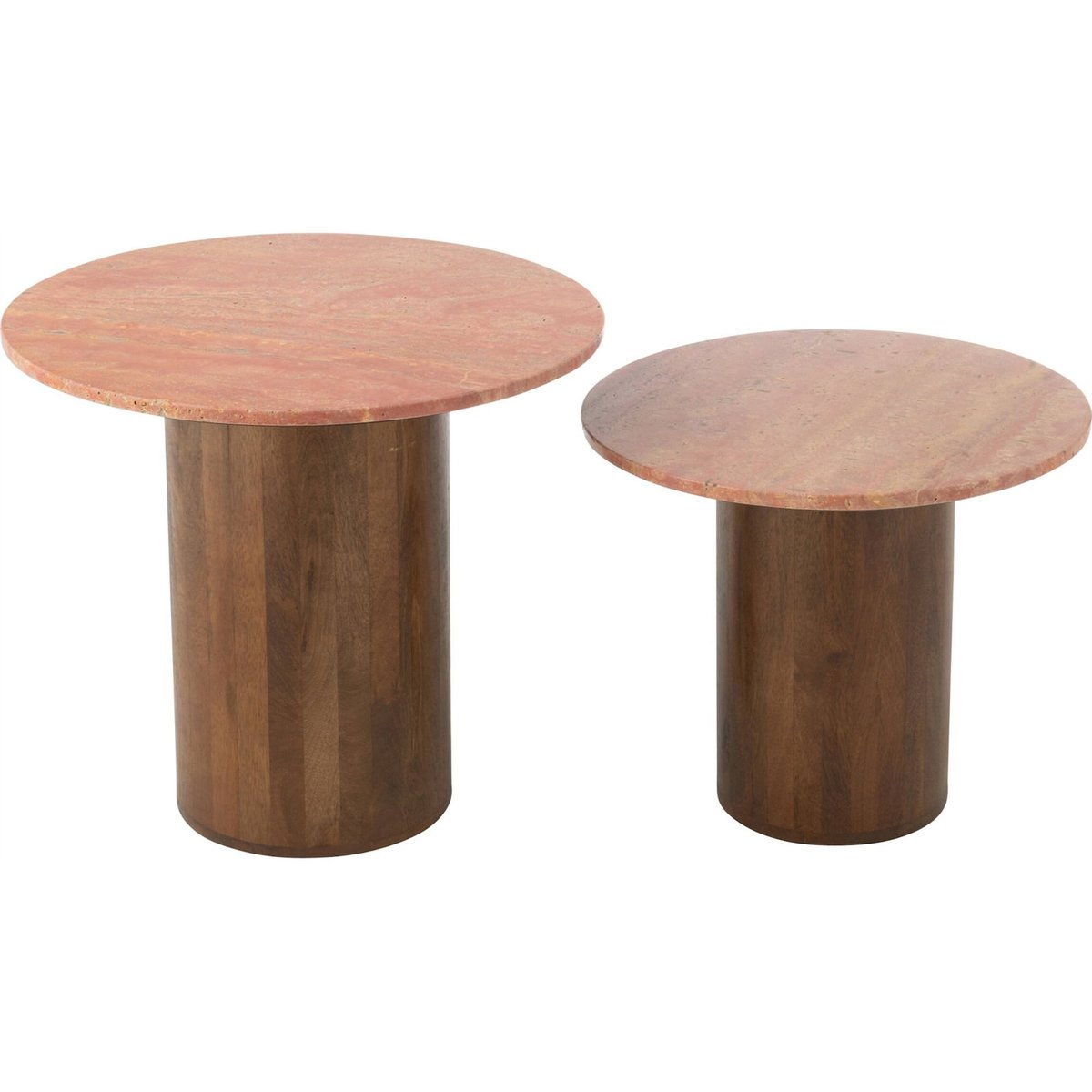 Set de 2 tables d'appoint rondes en bois terracotta et marron foncé, RECOLLECTION
