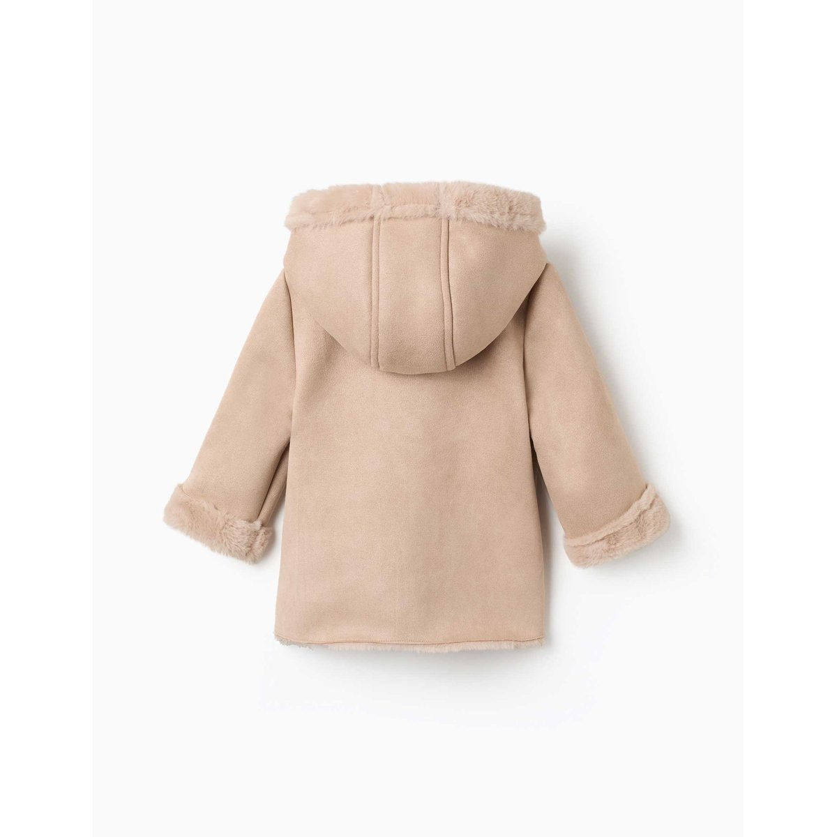 Manteau en suédine à capuche et doublure en peluche douce synthétique beige clair, ZIPPY