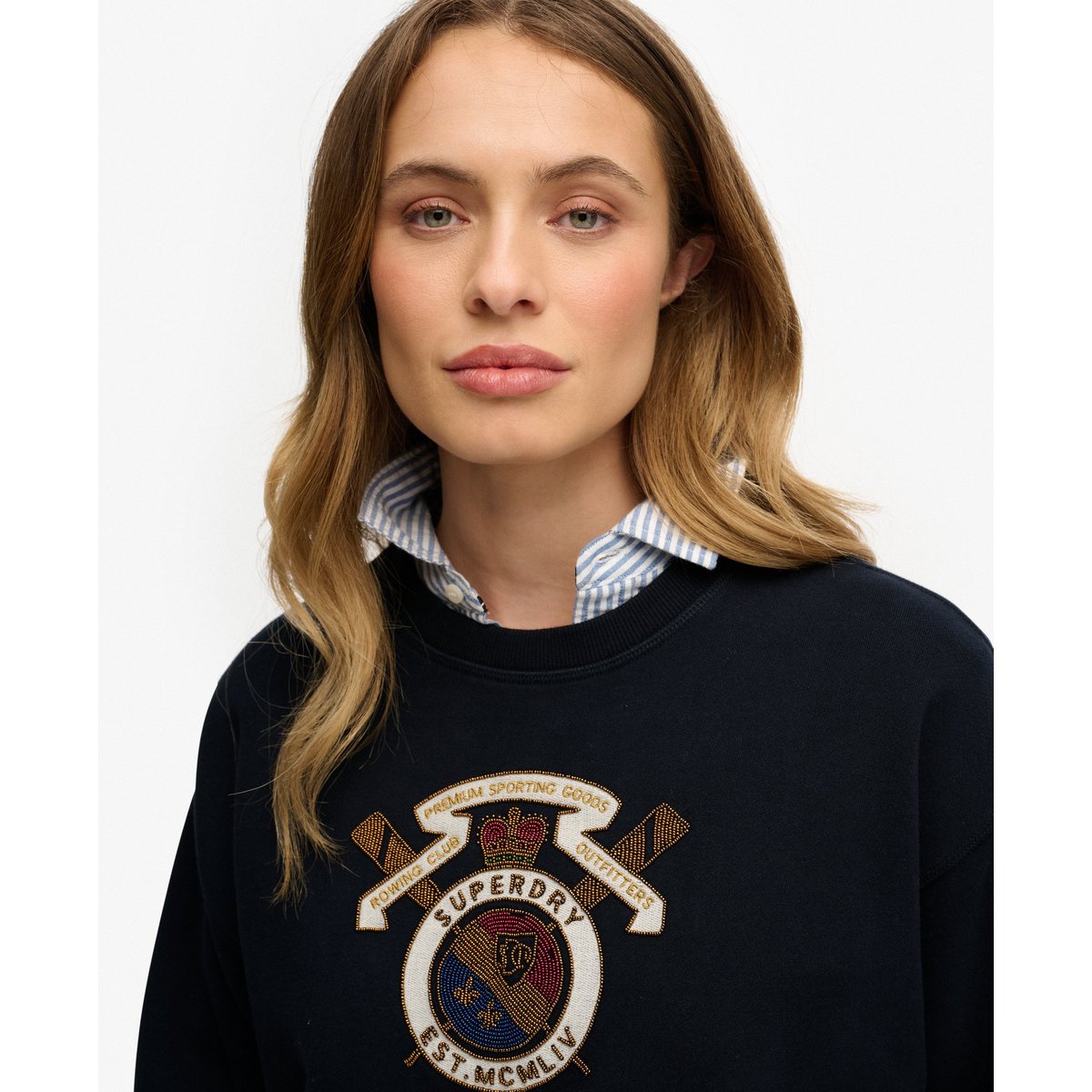 Sweatshirt Crest Coupe Ample bleu marine éclipse, SUPERDRY