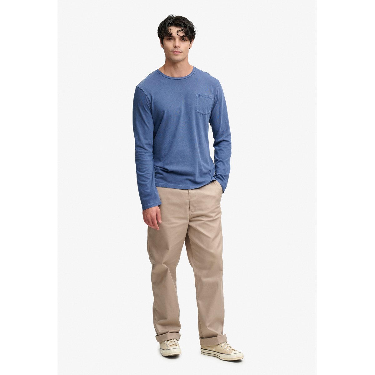 Top à manches longues avec poche en coton et lin bleu spitfire, SUPERDRY