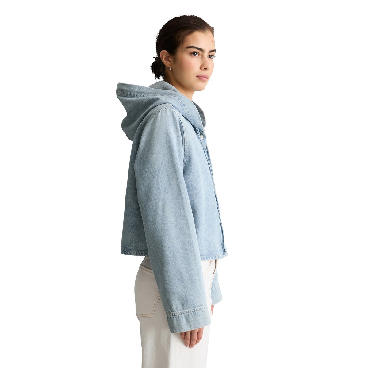 Blouse en jean à capuche relaxed en pur coton bleu clair, MARC O’POLO DENIM