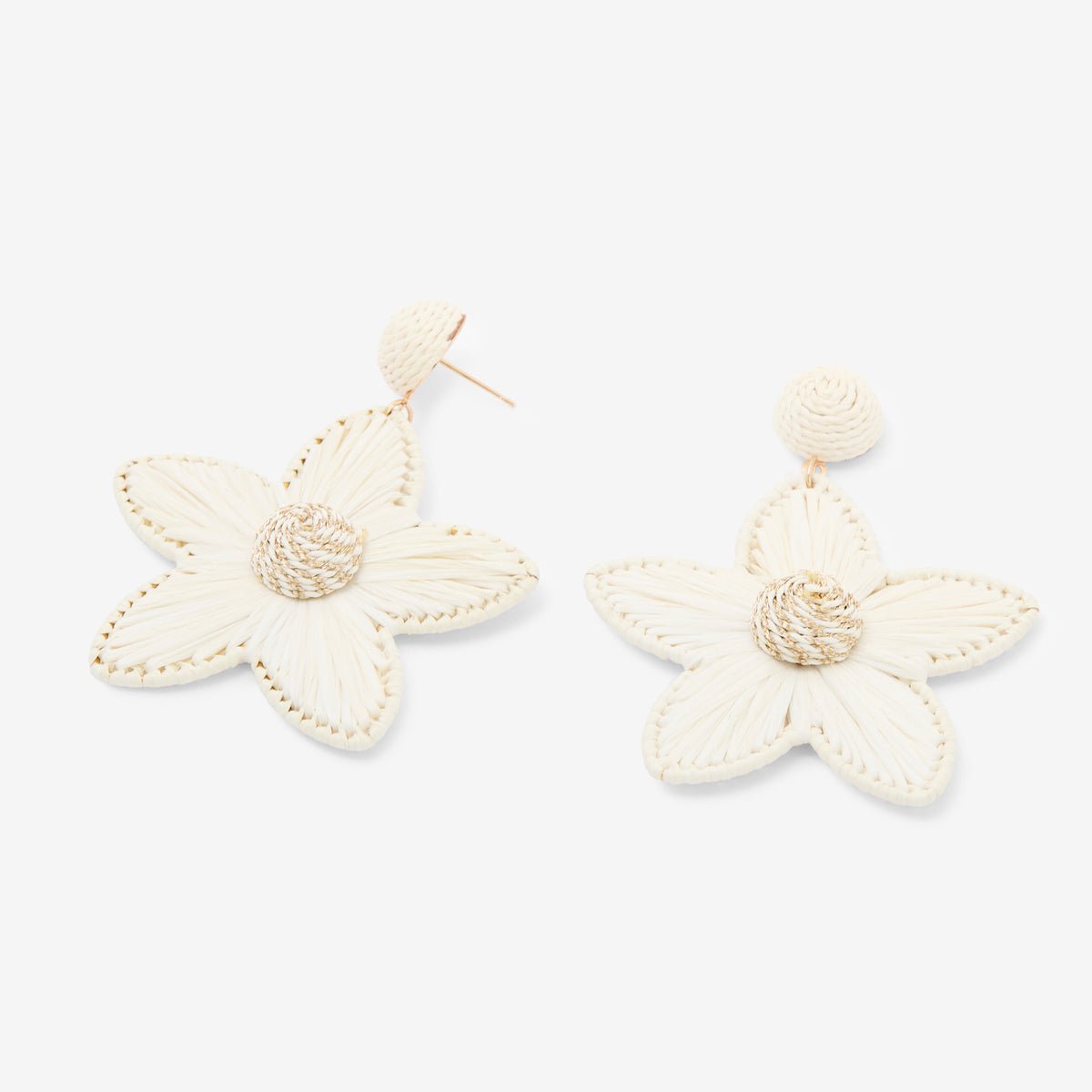 Boucles d'oreilles fleurs en raphia ivoire ivoire, BALABOOSTE