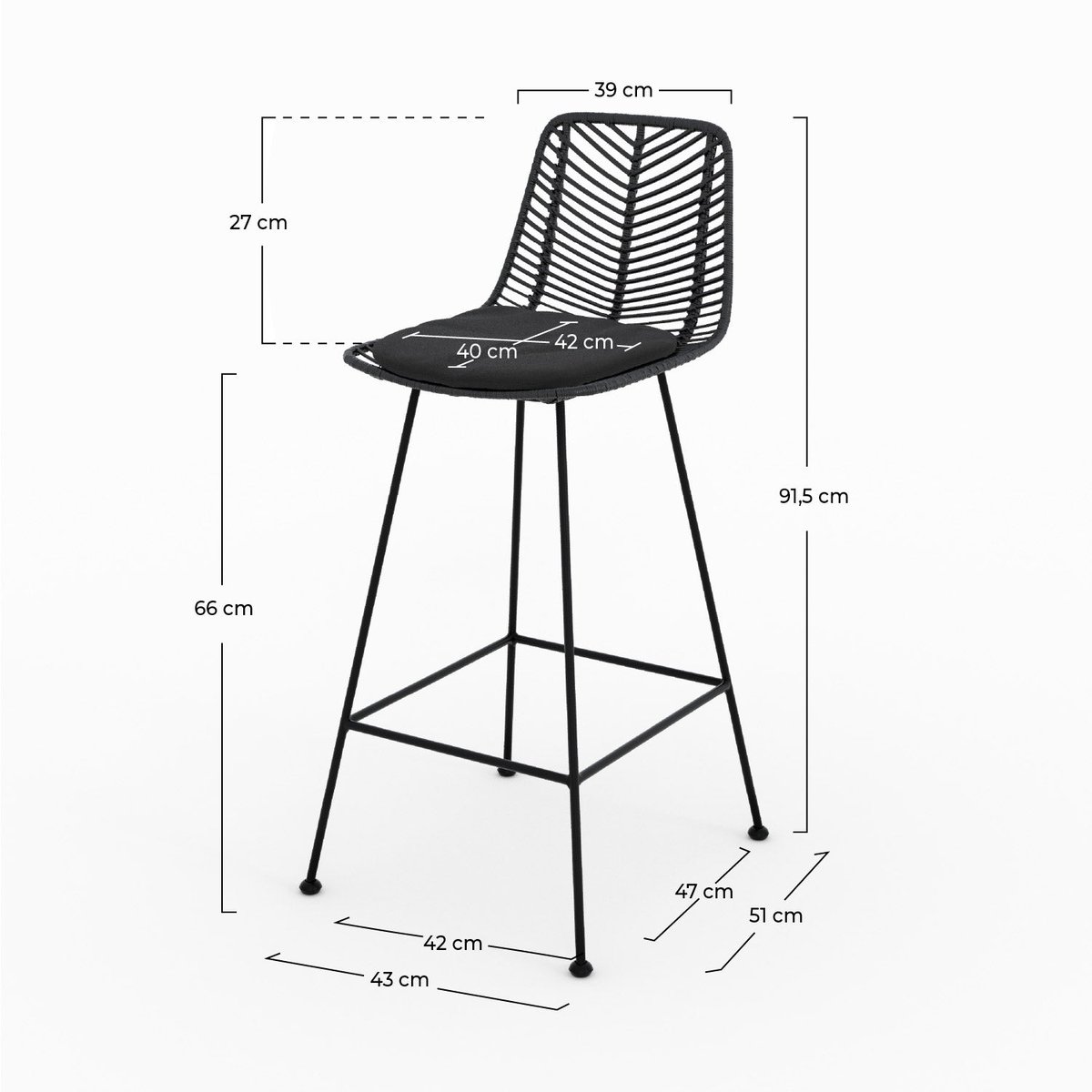 Lot de 2 chaises pour îlot central 66 cm en rotin - TAMARA noir, MAISON PAVANE