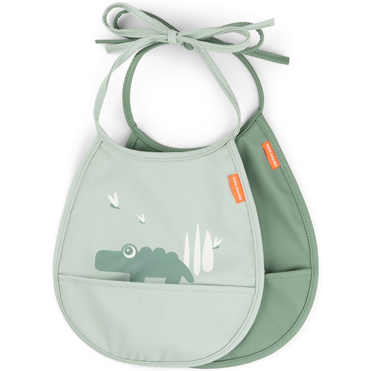 Lot de 2 petits bavoirs vert, blanc, DONE BY DEER