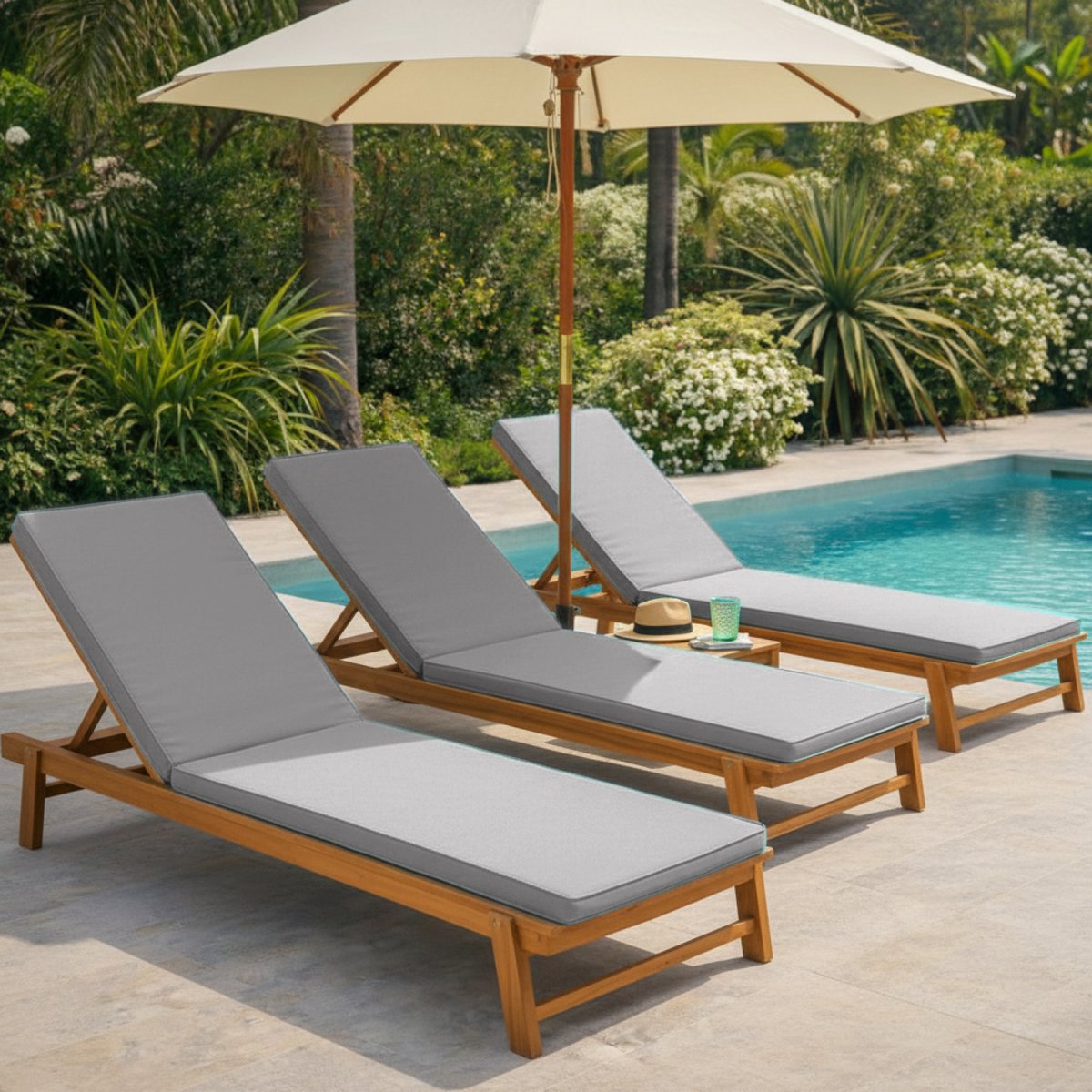 Coussin pour bain de soleil déhoussable gris clair, LINXOR