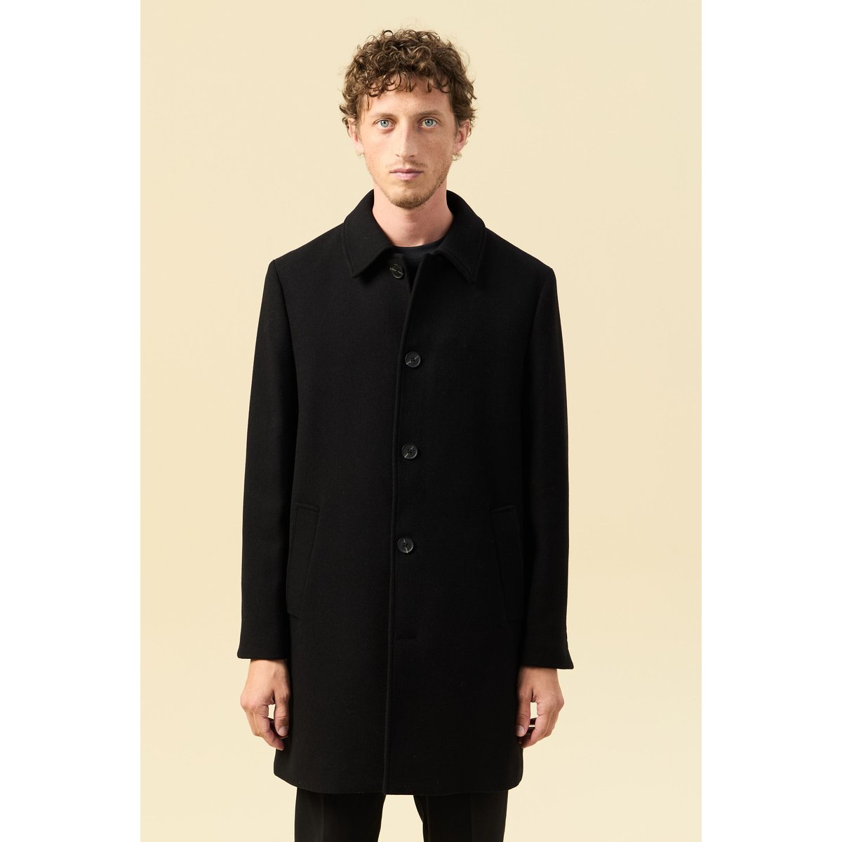 Manteau droit long manches longues noir, BONOBO