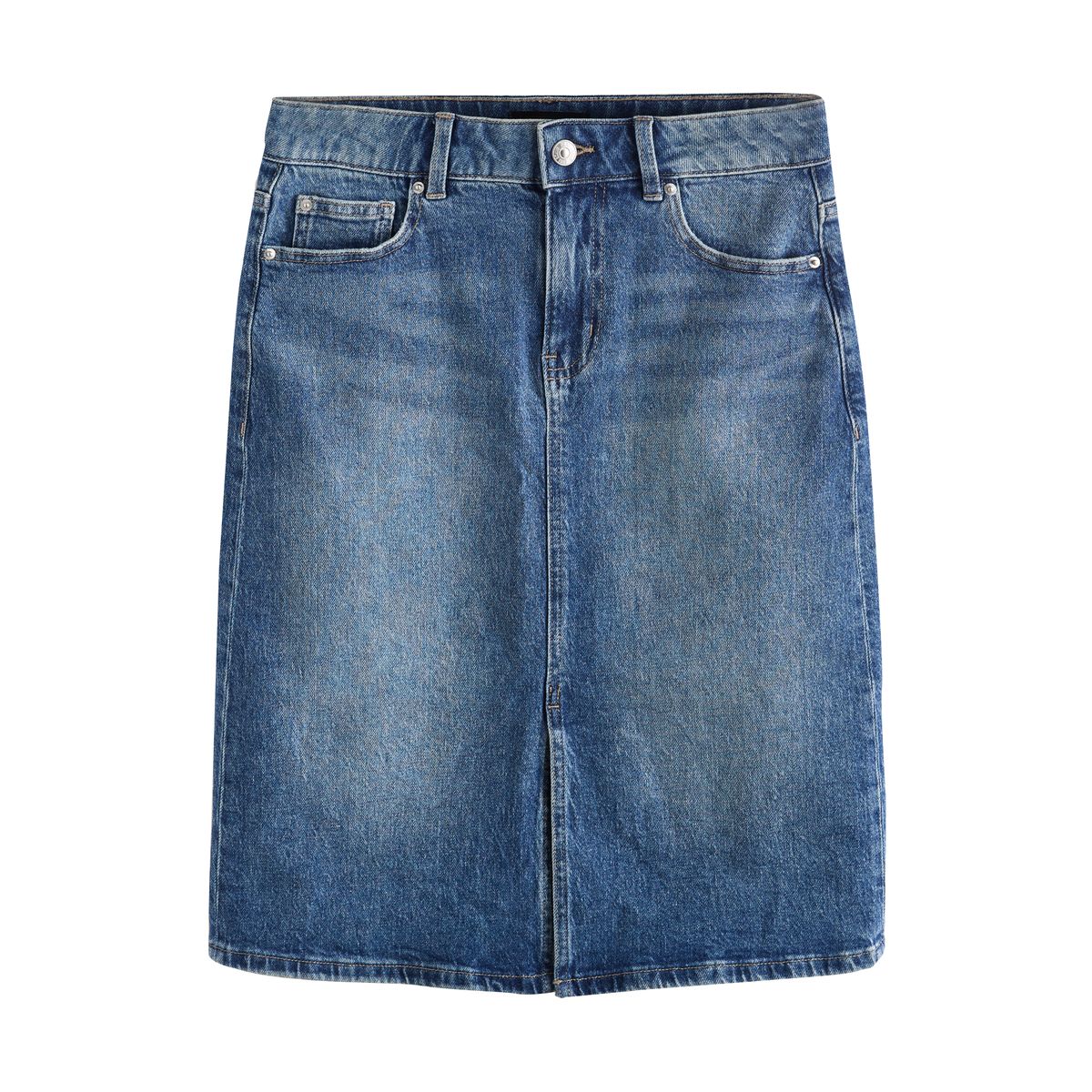 Jupe en denim longueur genou bleu moyen, NEXT