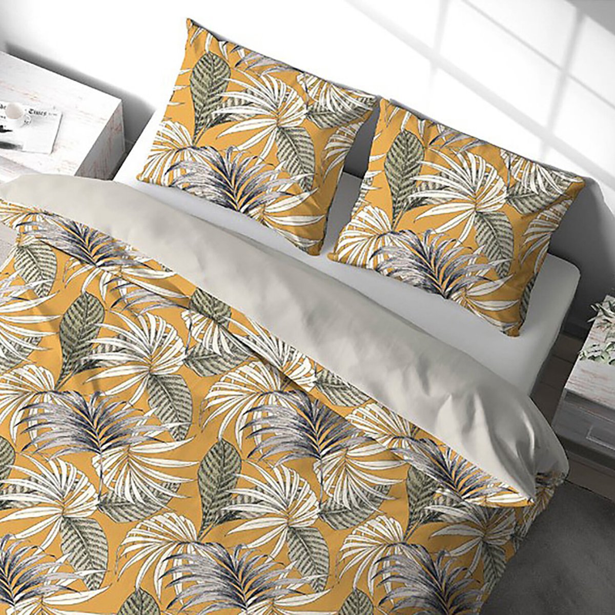 Parure housse de couette polyester, Aquilie jaune, C DESIGN HOME TEXTILE