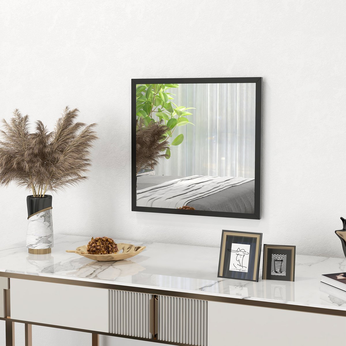 Miroir mural Verre Bois naturel noir, HOMCOM