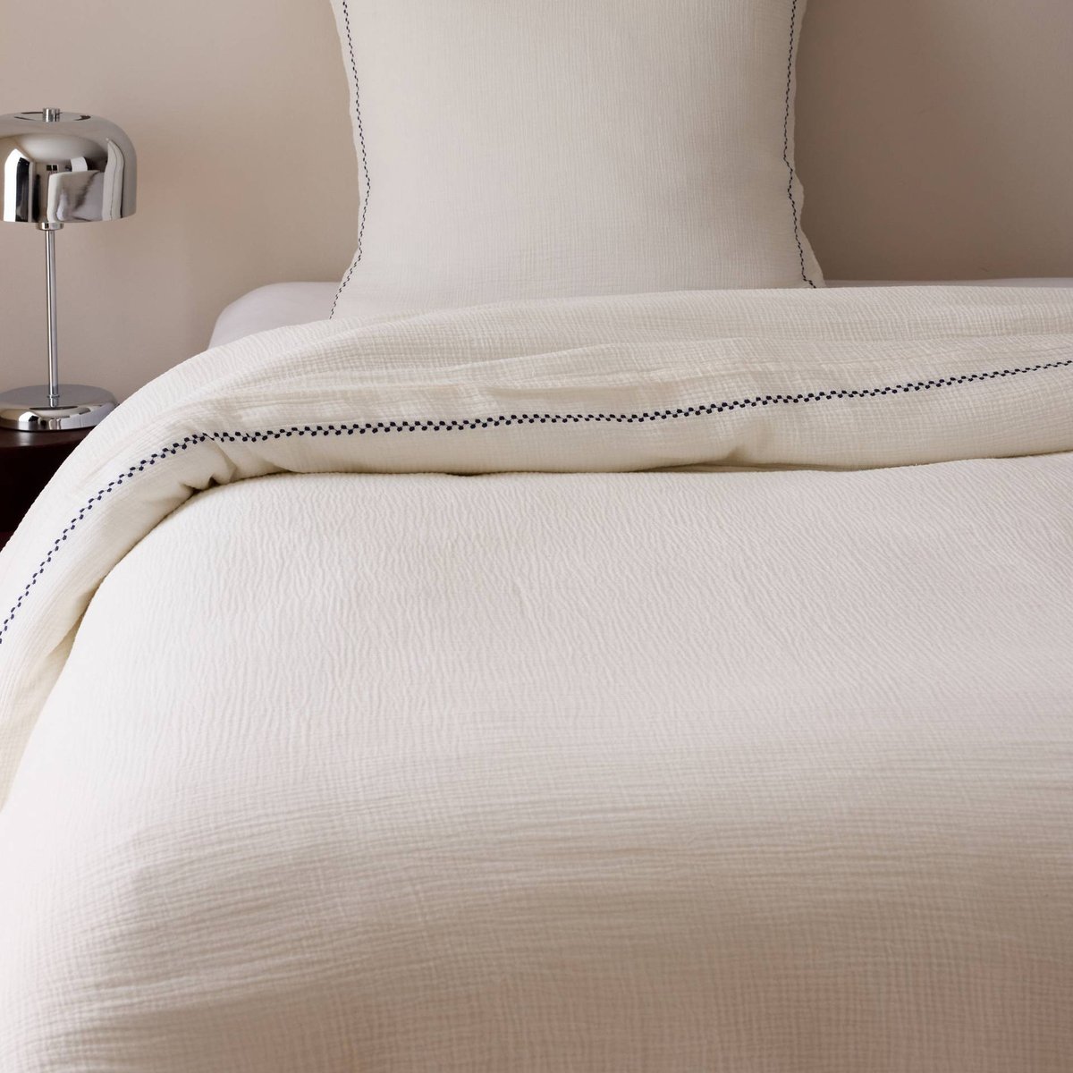 Housse de couette gaze brodée, 240x220cm, 100% coton bio, OEKOTEX, GOTS off white, MONOPRIX