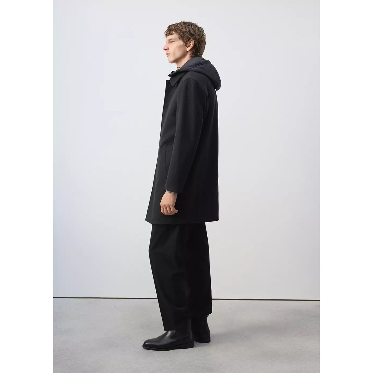 Manteau laine mélangée capuche amovible café, MANGO MAN