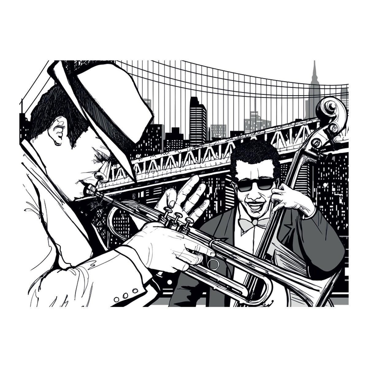 Papier peint intissé panoramique Hobby New York, musique, jazz... noir, EDEN