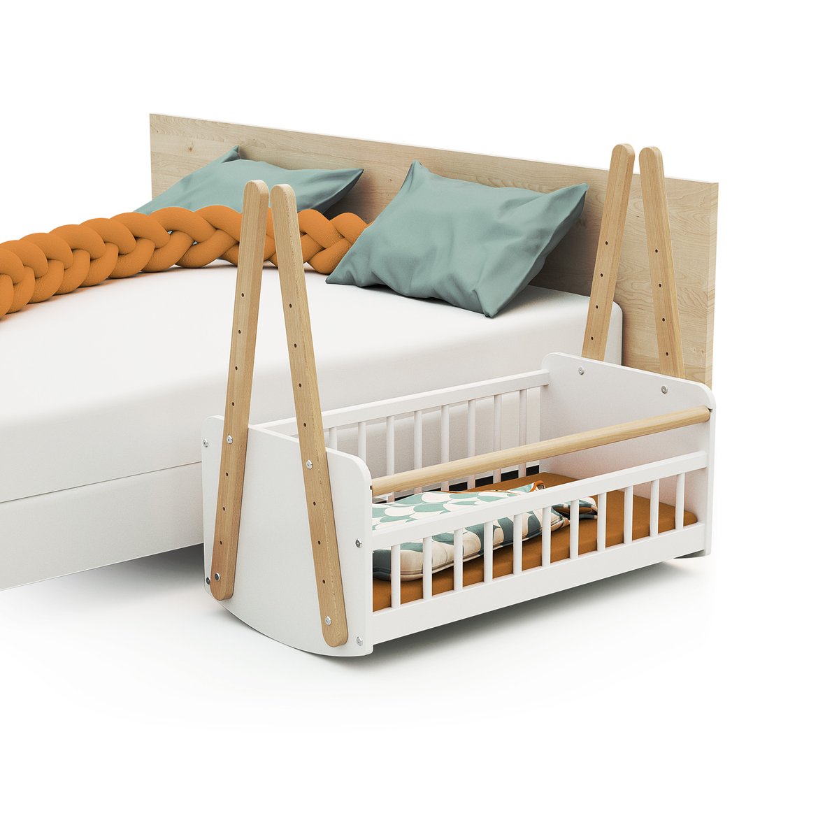 Berceau cododo en bois PIRATE blanc et hêtre, WEBABY