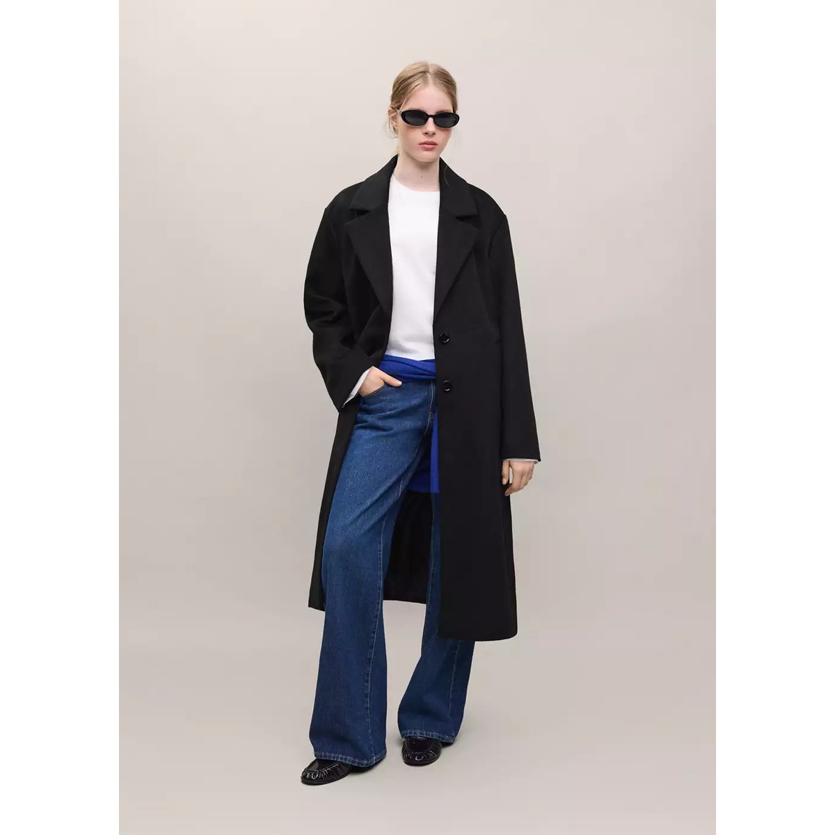 Manteau long en laine noir, MANGO TEEN