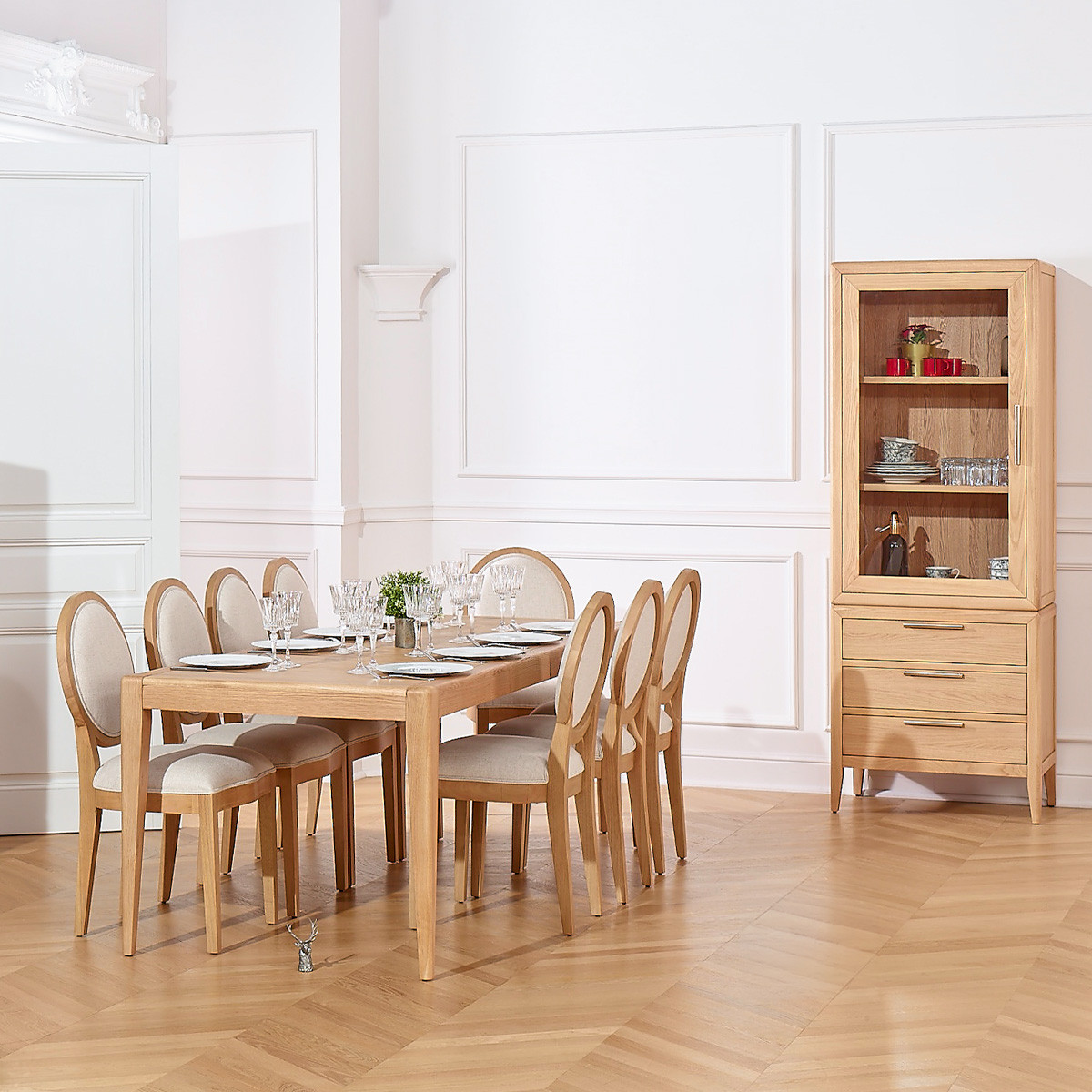 Vaisselier en chêne style contemporain, 1 porte, 3 tiroirs TENNESSEE beige, ROBIN DES BOIS