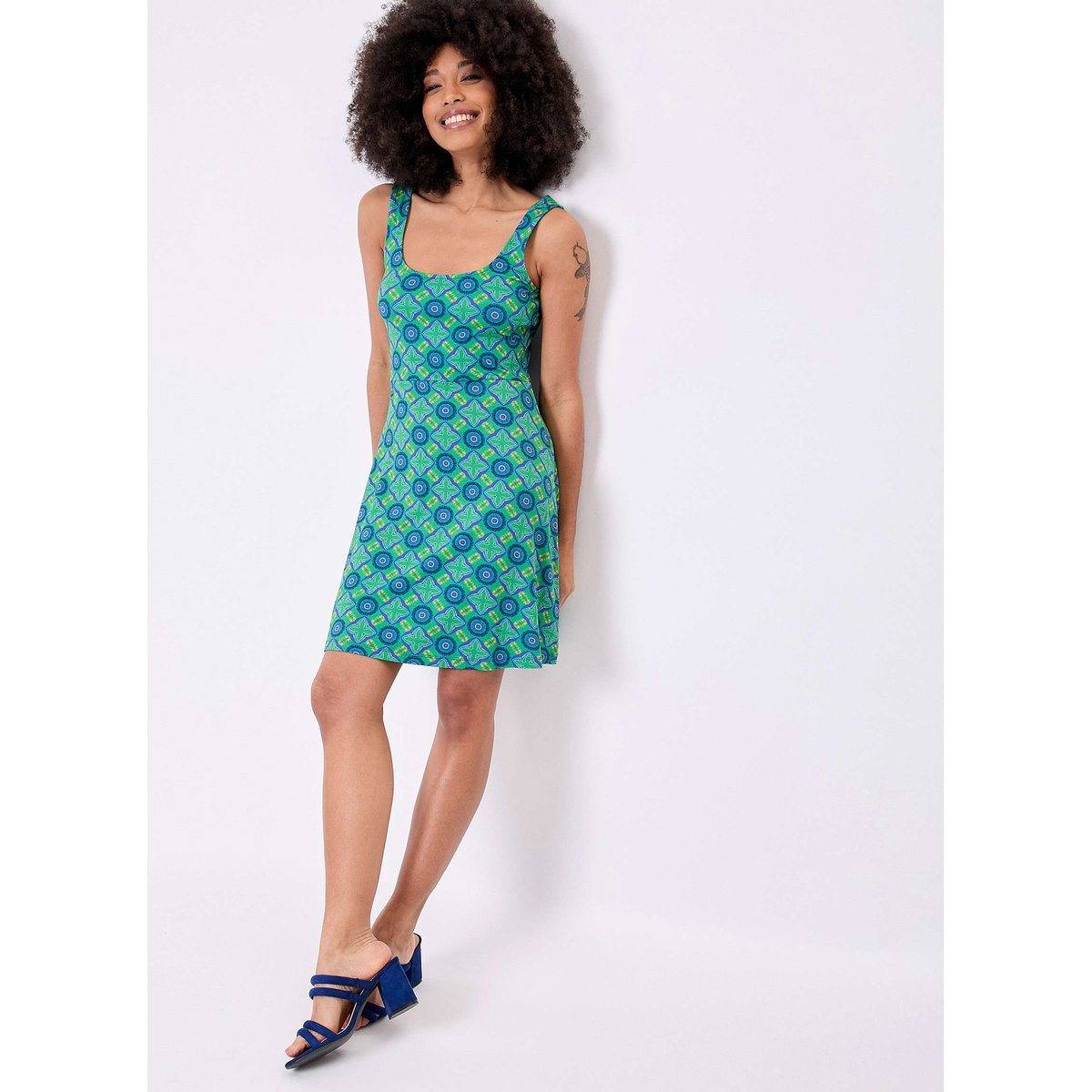 Robe imprimée maille rétro fluide DANETTE vert nairobi danette, PRINCESSE NOMADE