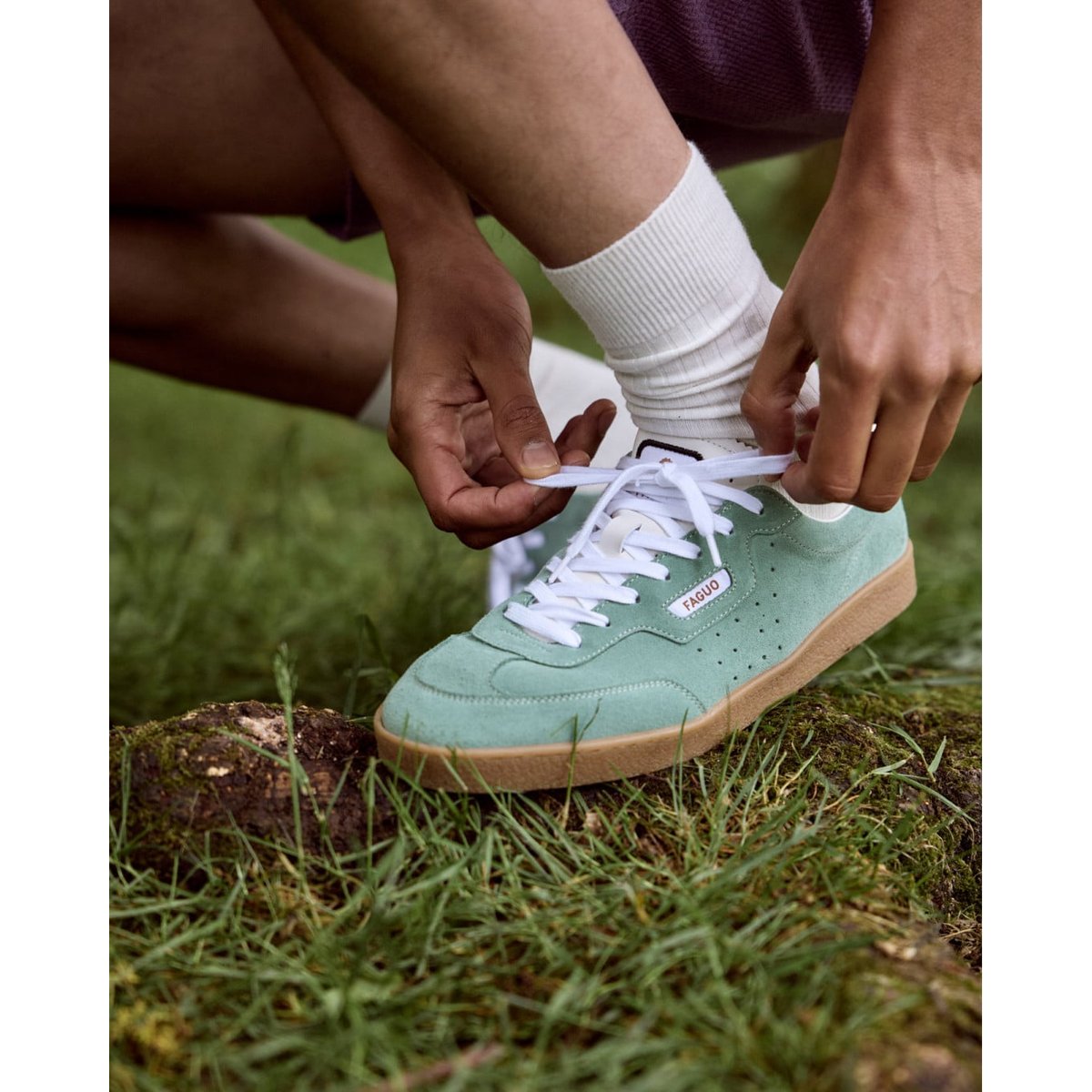 Baskets basses suede LUMBO vert clair, FAGUO