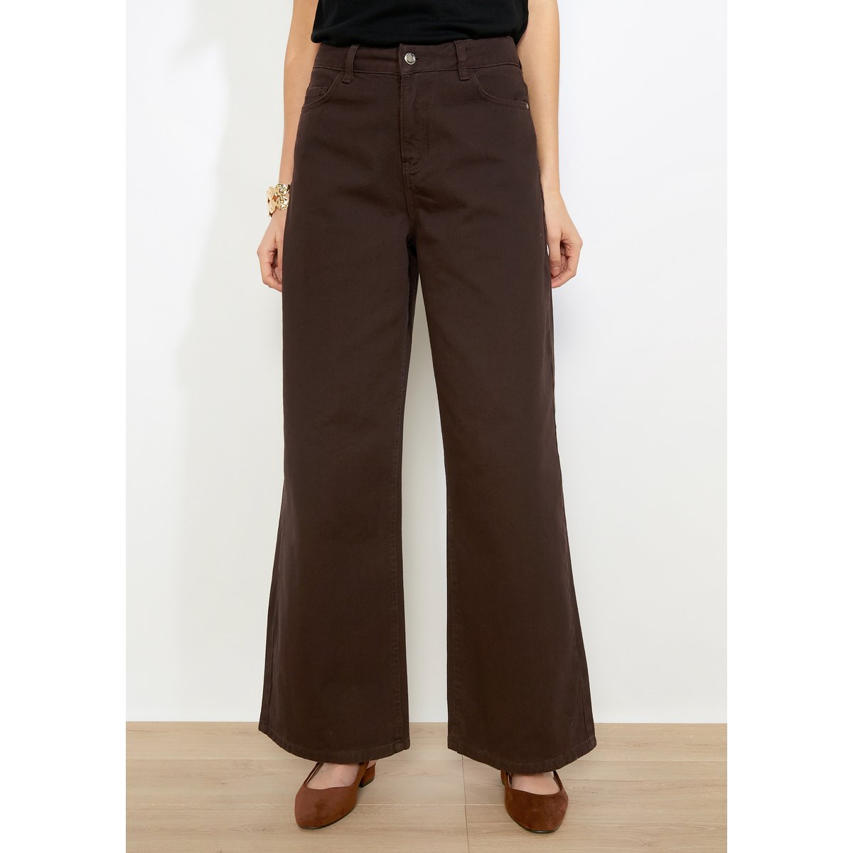 Pantalon ample taille mi-haute brun fonce chocolate, LOLALIZA