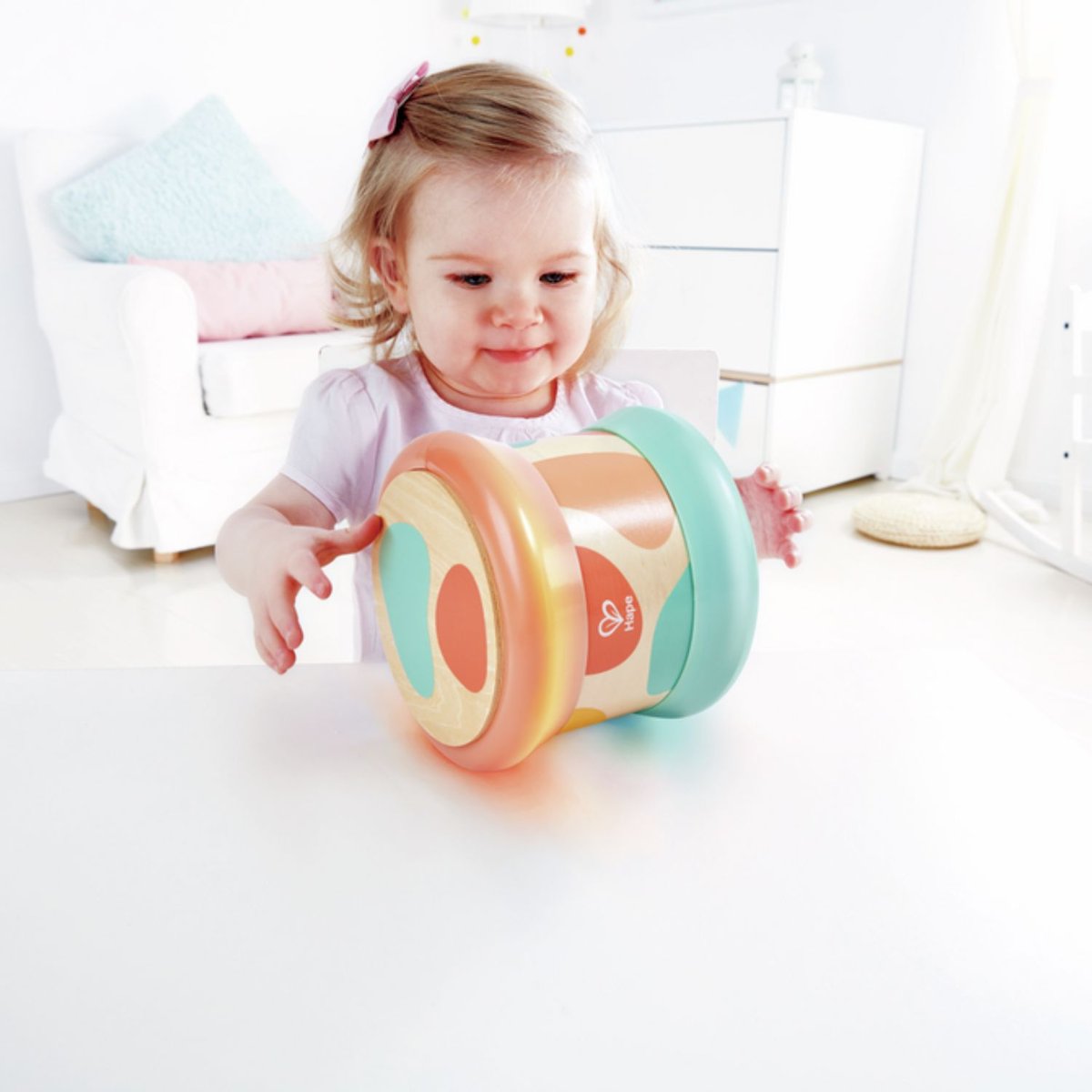 Tambour de bébé turquoise turquoise et corail, HAPE TOYS