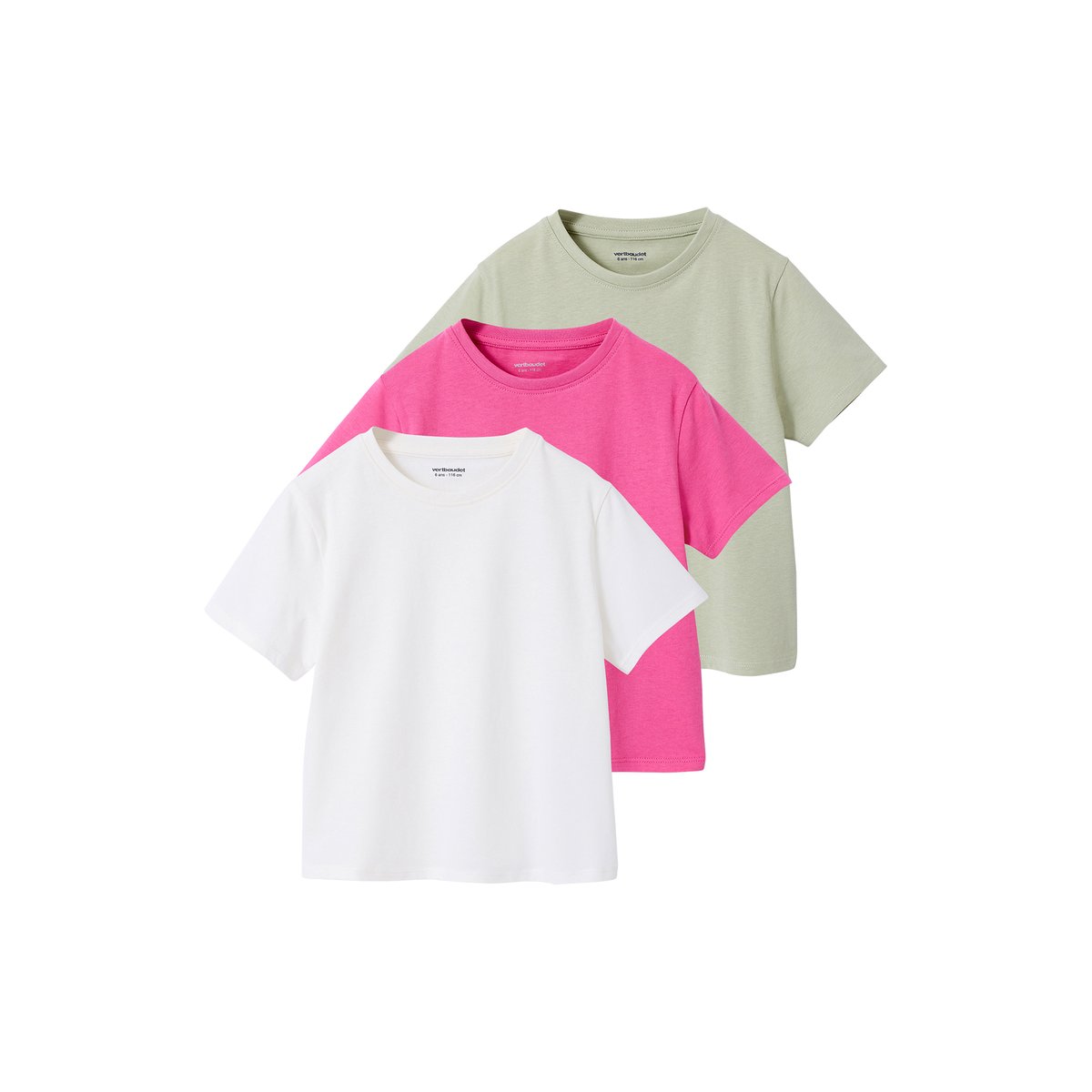 Lot de 3 tee-shirts unis blanc, VERTBAUDET