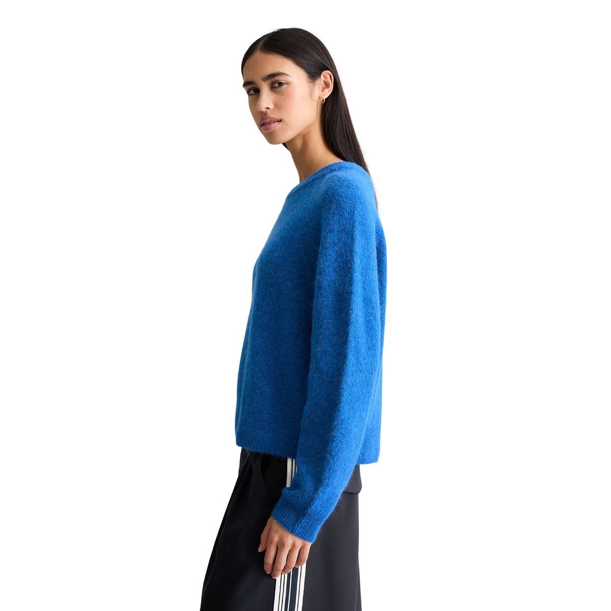 Pull en maille relaxed en mélange de laine d'alpaga douillette bleu moyen, MARC O’POLO DENIM