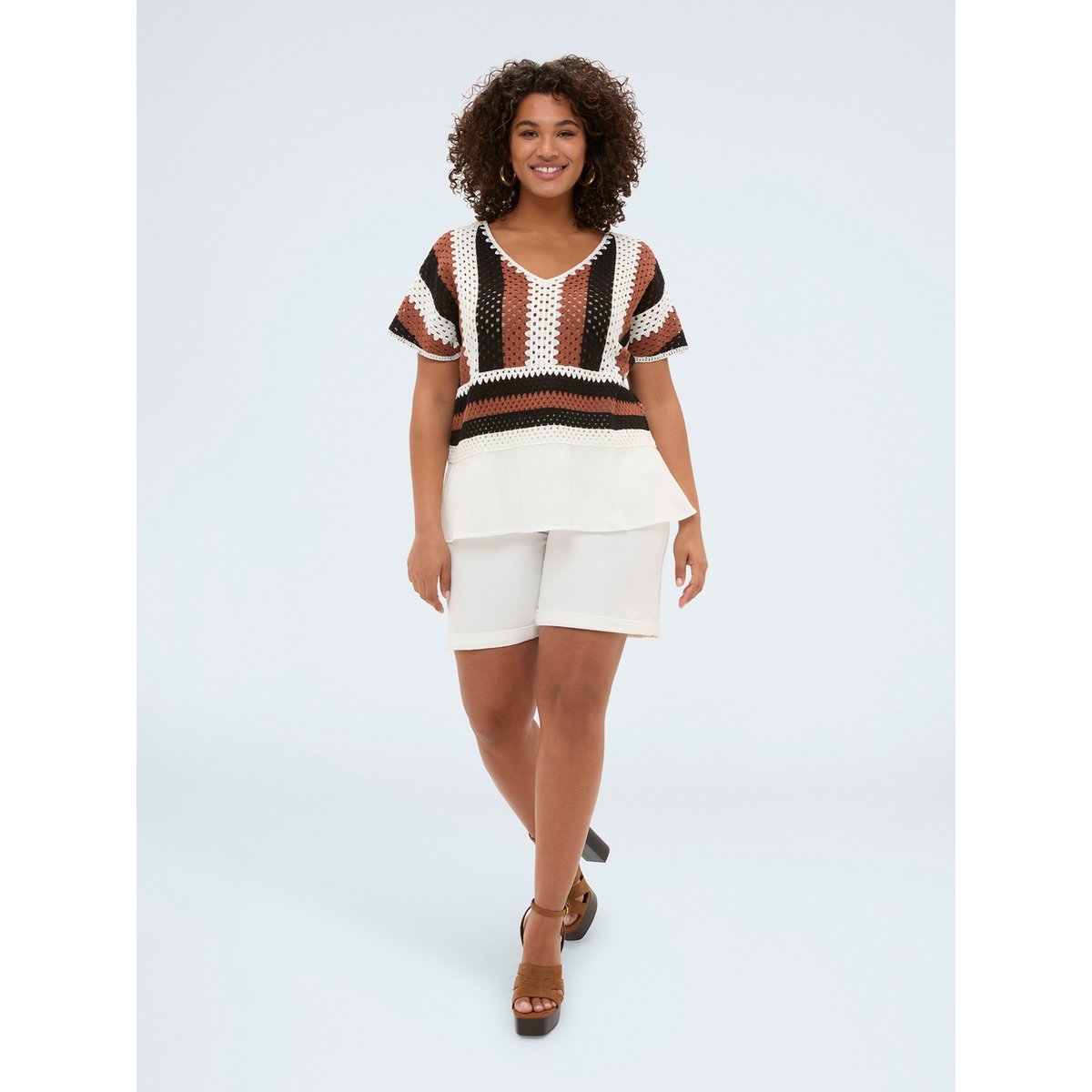 Pull ajouré à rayures blanc, FIORELLA RUBINO