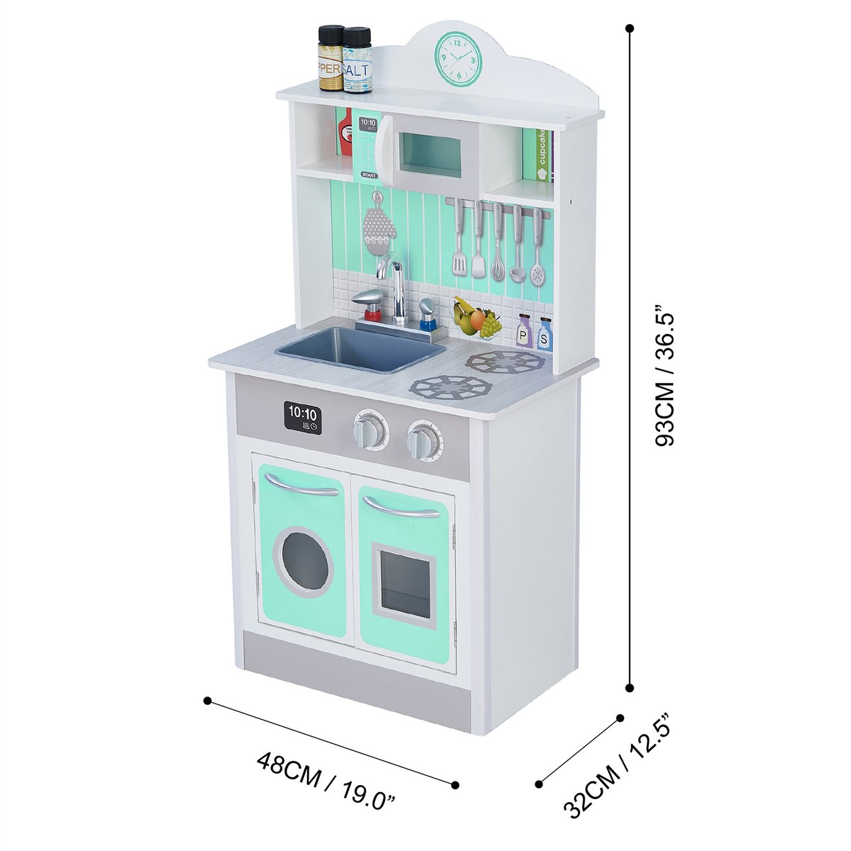 Cuisine Enfant avec évier, four et rangements, Bois, LITTLE CHEF gris, TEAMSON KIDS