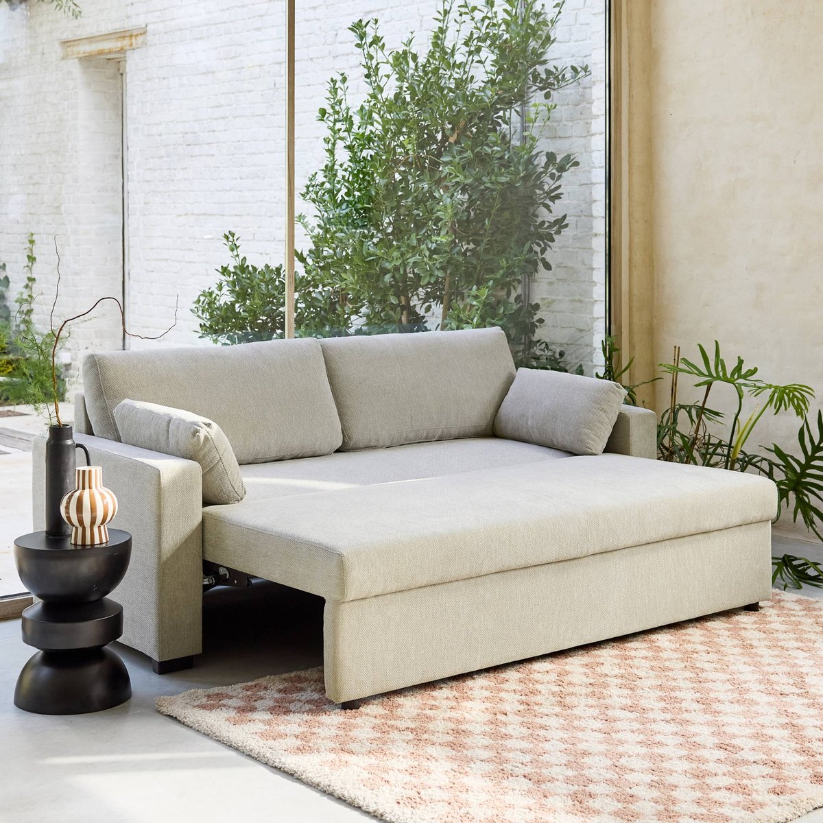 Canapé convertible 3 places tissu chenille EASY beige, SWEEEK