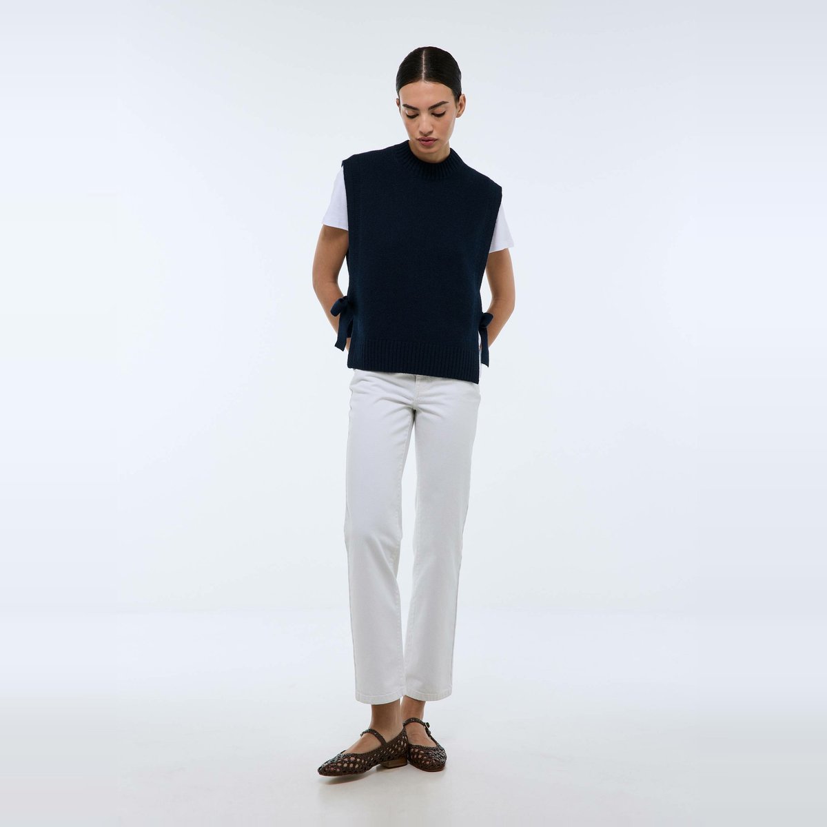 Pull sans manches à nouer marine, MONOPRIX