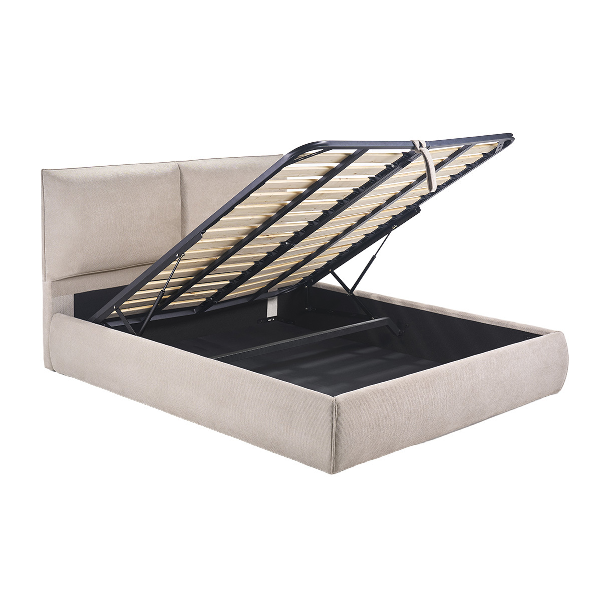 Lit coffre 2 places 160x200 cm en tissu chenille beige VIGO beige, MILIBOO