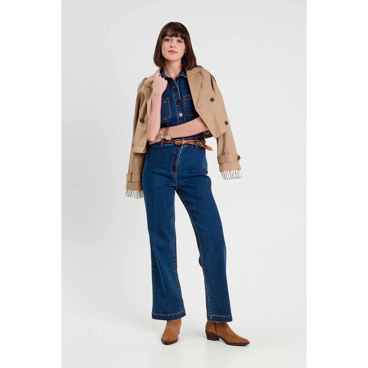 Combinaison pantalon en jean denim brut, CACHE CACHE