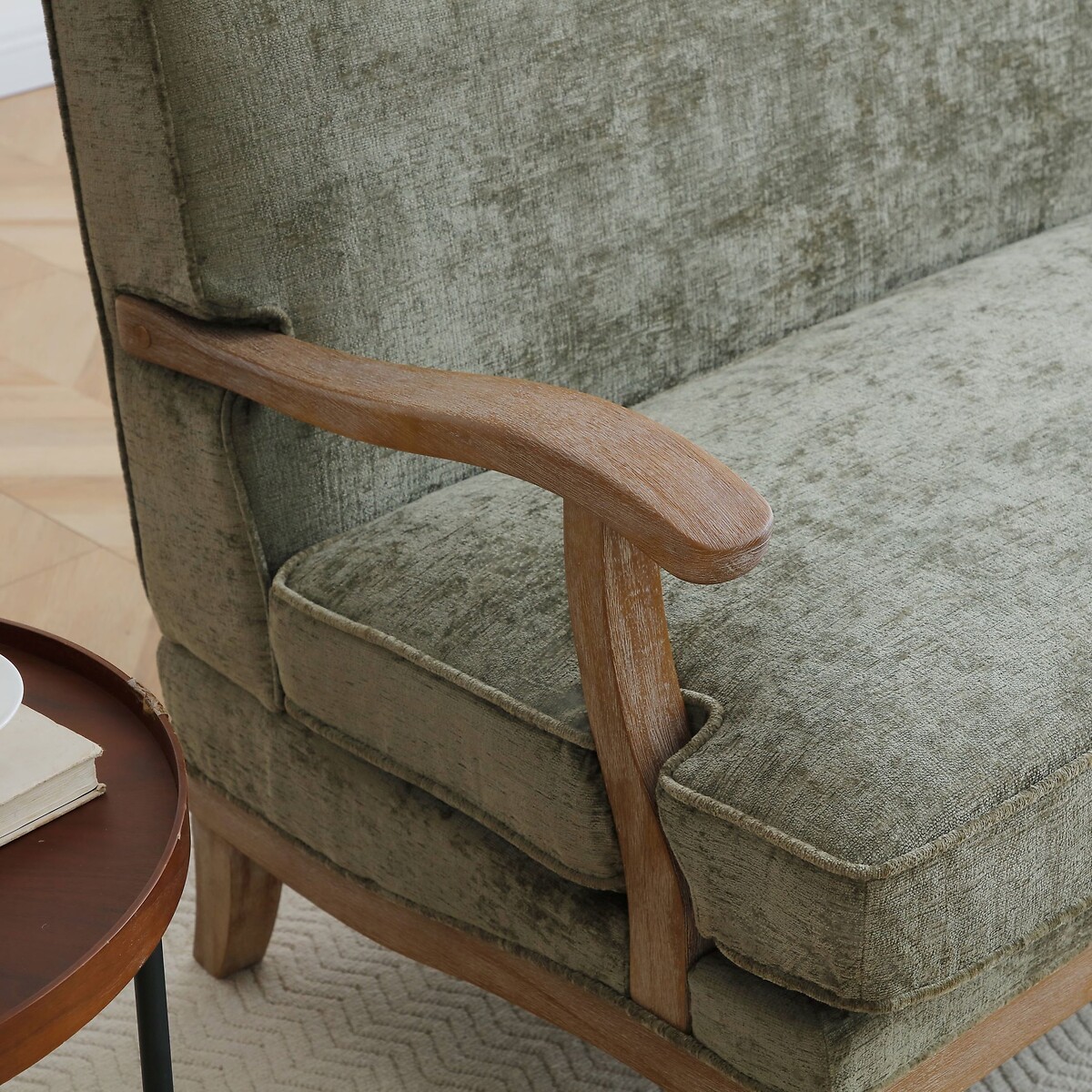 Oakley Distressed Chenille 2 Seater Accent Sofa olive, SO'HOME