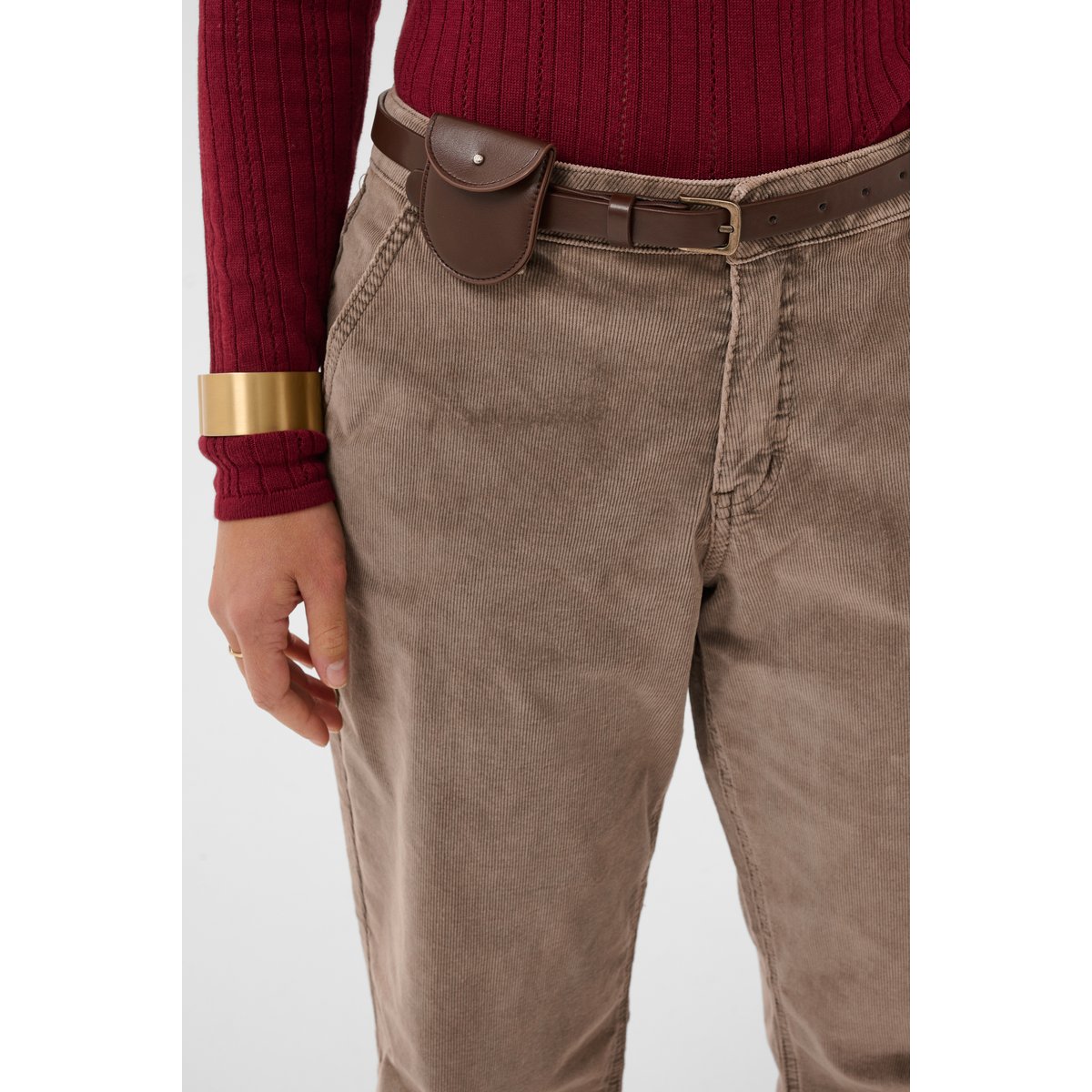 Pantalon casual beige brown lentil, CREAM