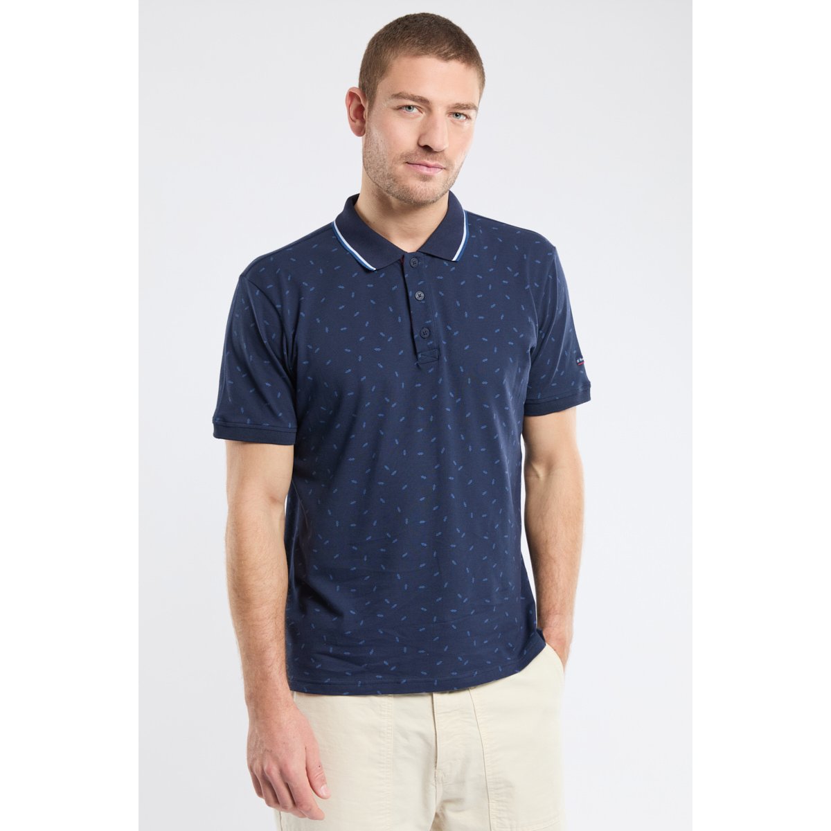 Polo micro-motifs en maille piquée n½uds marine/obscur, ARMOR-LUX