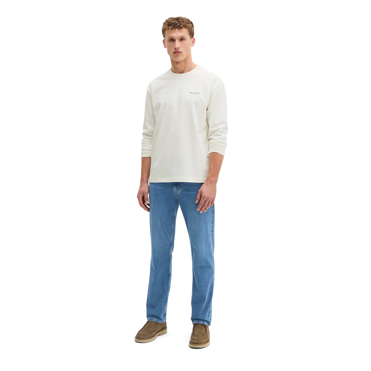 T-shirt long relaxed Heavy Jersey avec imprimé dans le dos blanc naturel, MARC O'POLO
