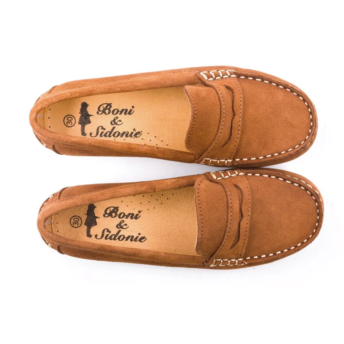 Mocassins en cuir pour enfant, classiques et élégants - BONI AMBROISE beige foncé, BONI&SIDONIE