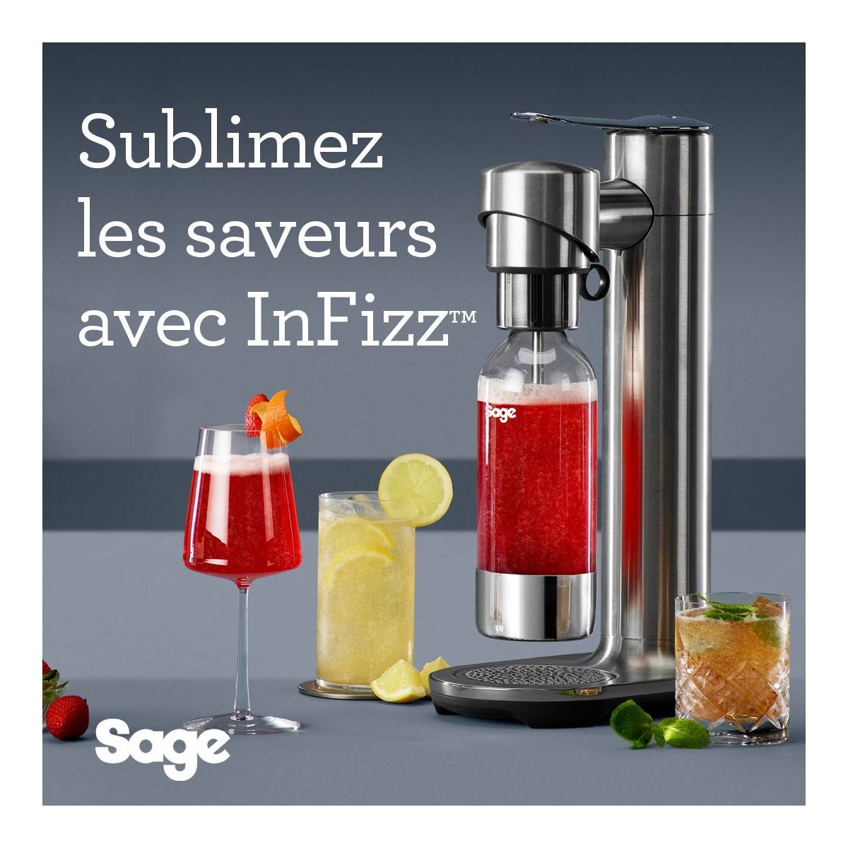 Machine à soda InFizz Fusion SCA800BSS0ZEU1 argent, SAGE APPLIANCES