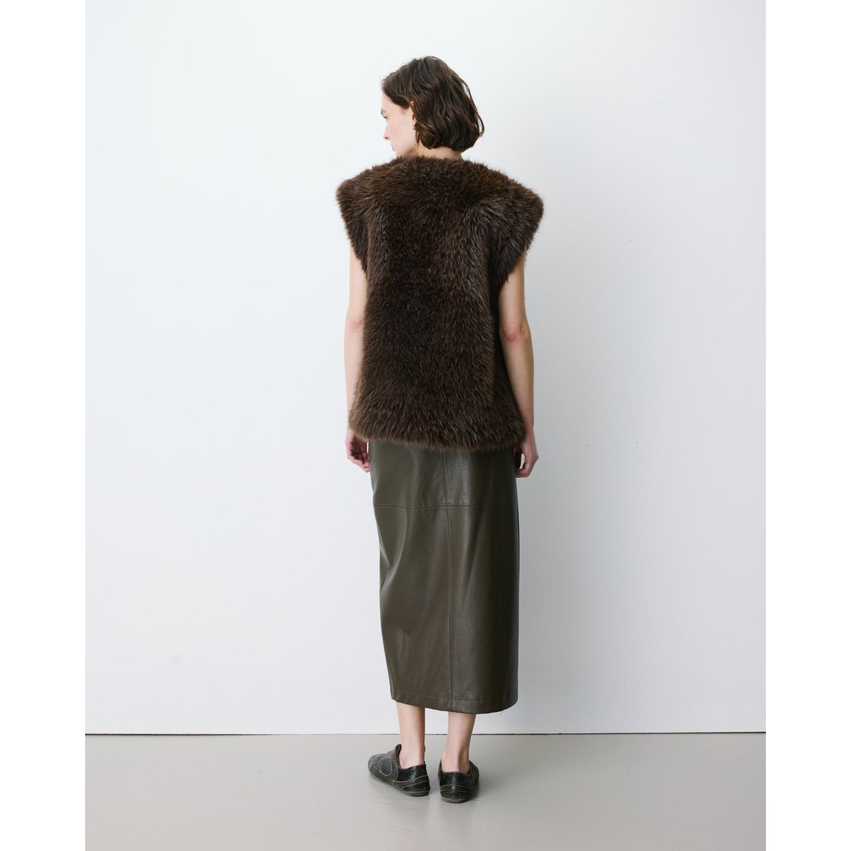 Veste droite sans manches en Imitation fourrure chocolat Aelio chocolat, GRACE & MILA