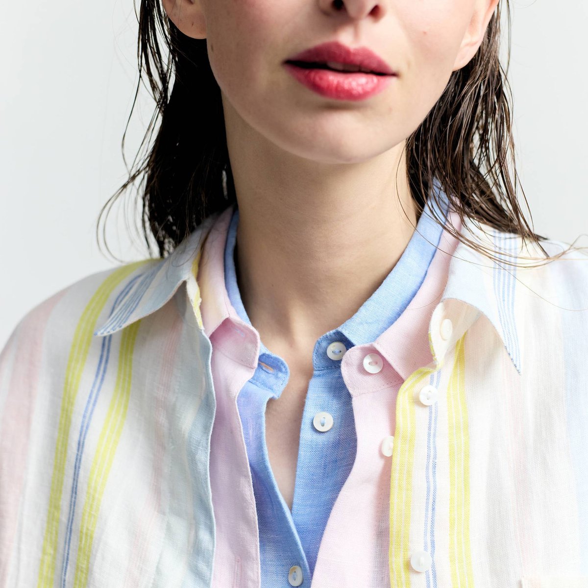 Chemise manches longues rayée en lin nuage, MONOPRIX