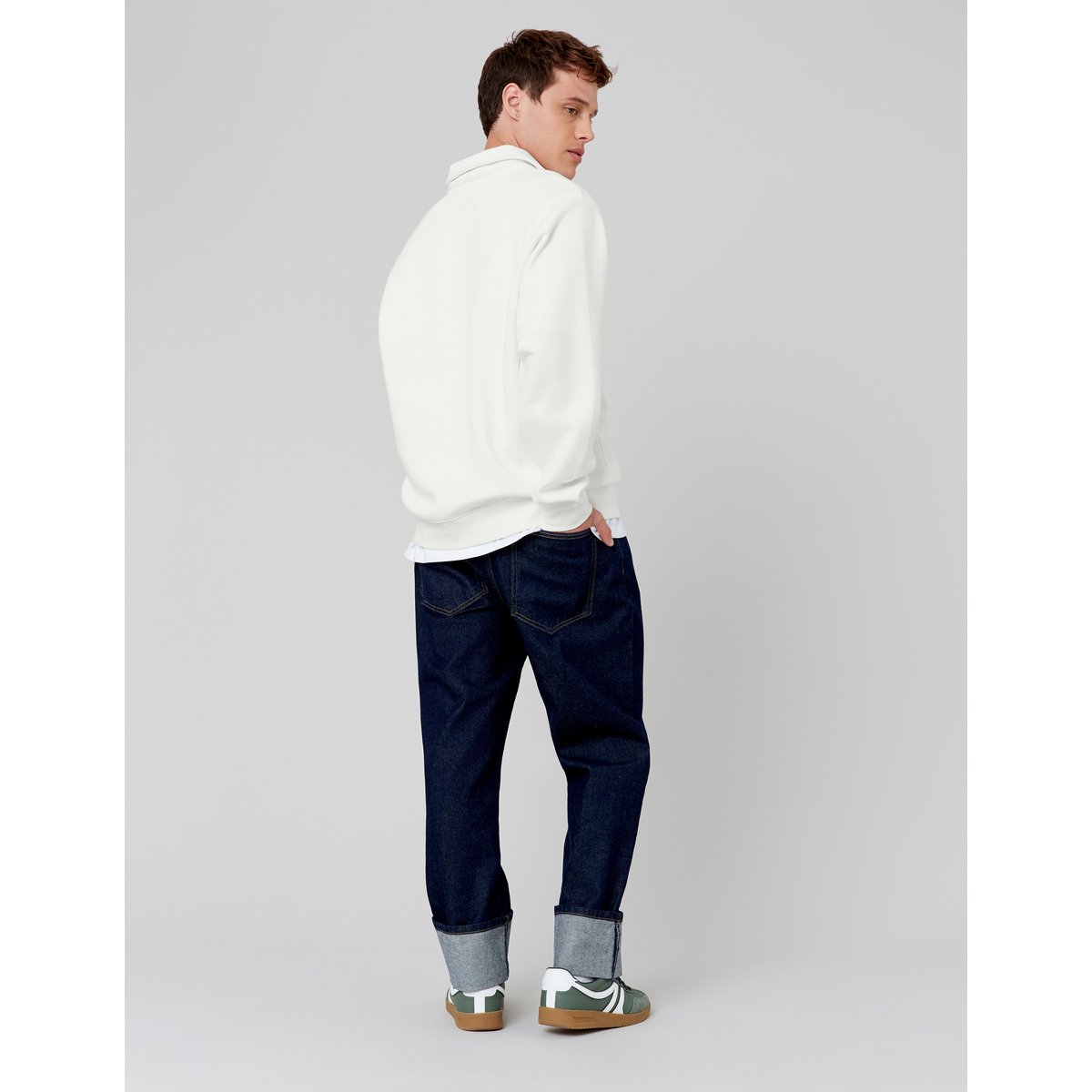 Sweat col polo zippé blanc écru, BZB