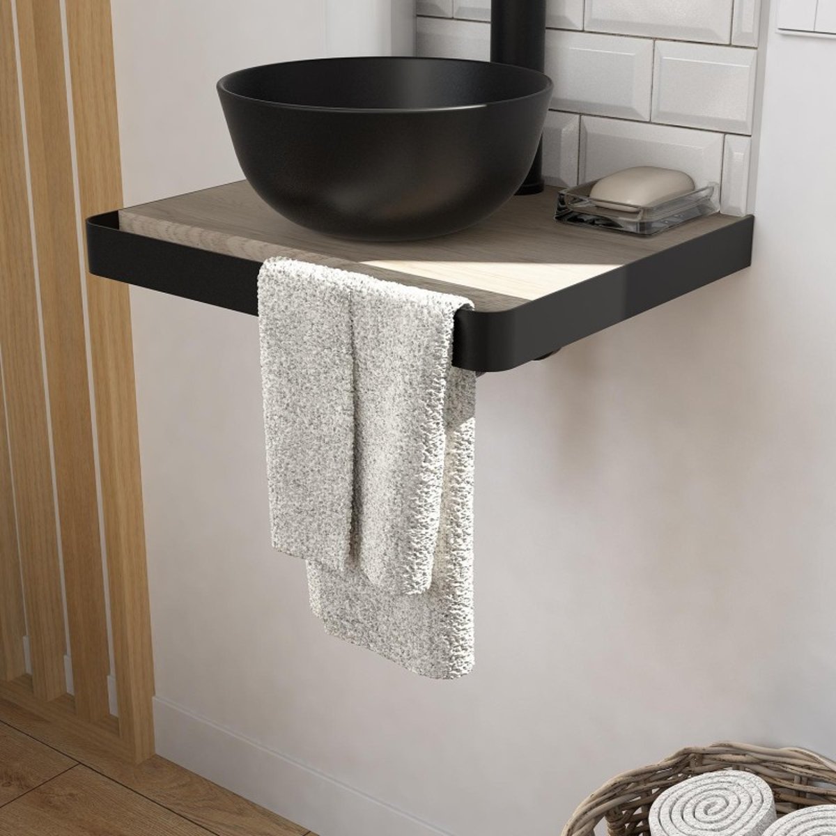 Lave-mains plan fin + vasque + miroir SOHO décor chêne, MOB IN